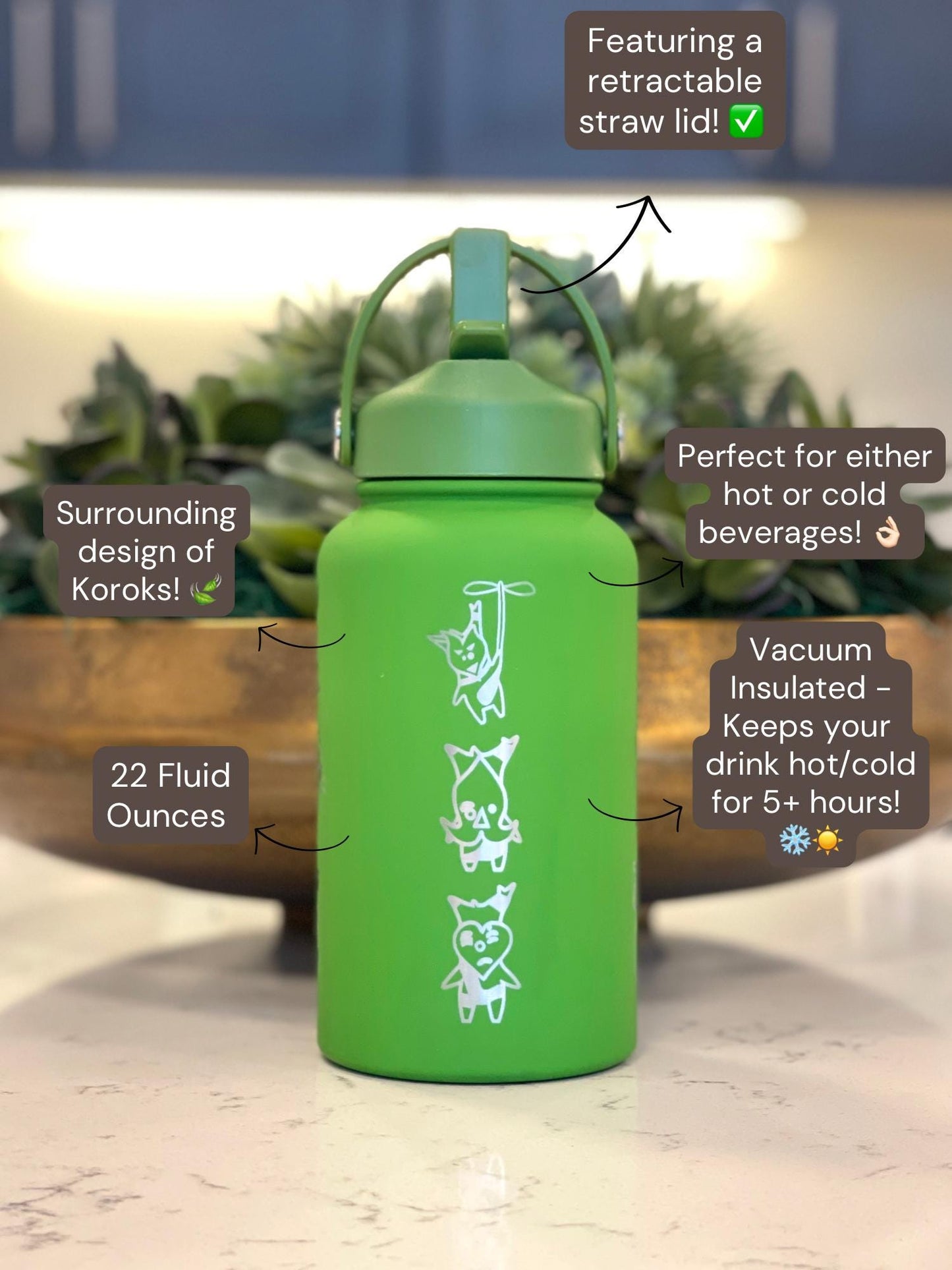 Korok Water Bottle Engraved Coffee Tumbler with Grandpa Hestu, Legend of Zelda Breath of the Wild Waterbottle, Kokiri Forest Gamer Gift