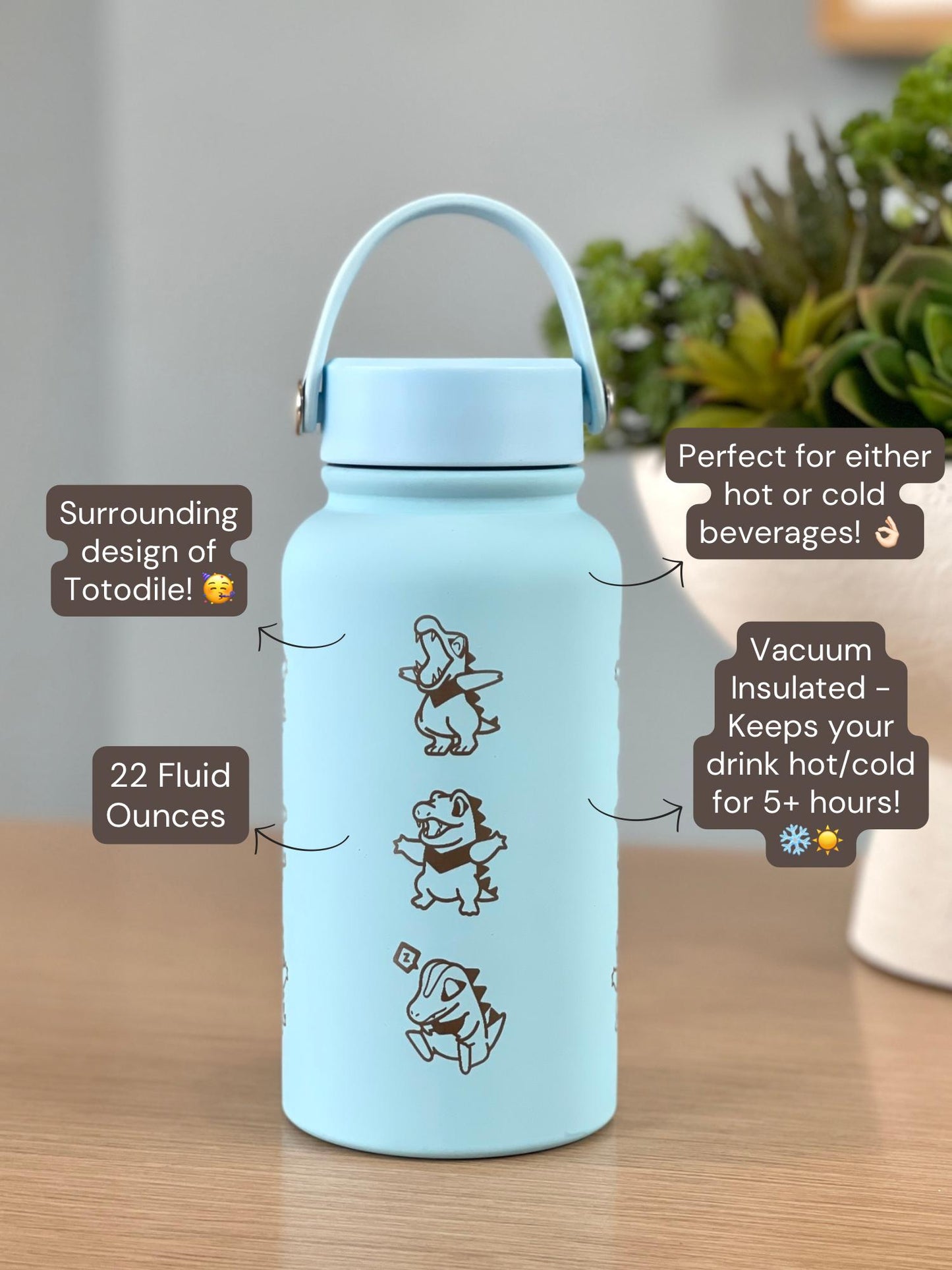 Cute Totodile Water Bottle Engraved Coffee Tumbler with Mystery Dungeon Scarf, Johto Starter Waterbottle Travel Mug, Anime Fan Birthday Gift