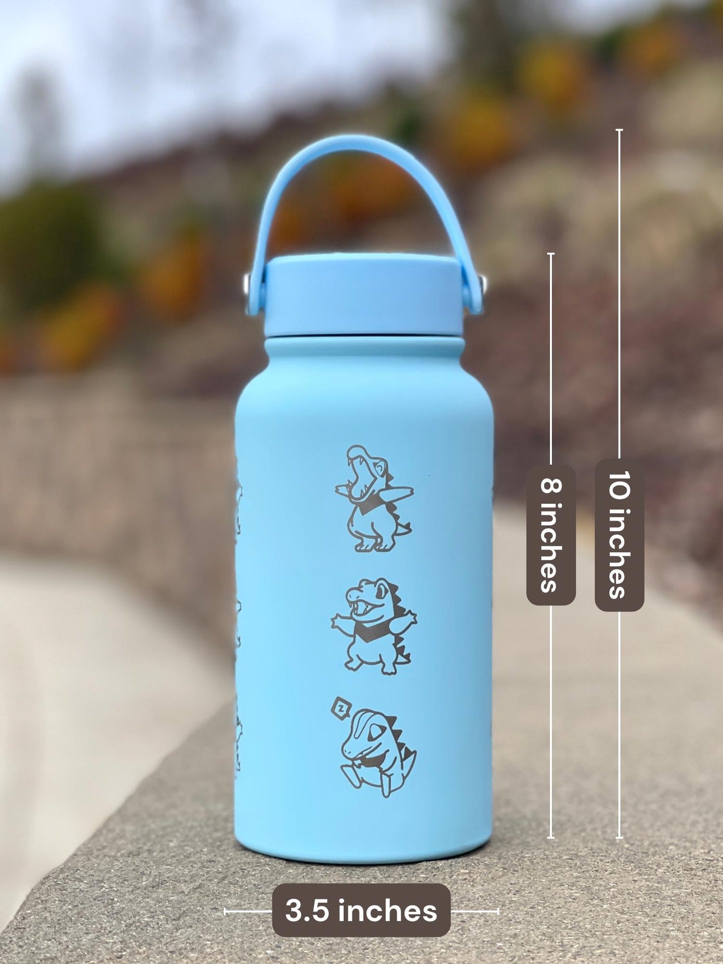 Cute Totodile Water Bottle Engraved Coffee Tumbler with Mystery Dungeon Scarf, Johto Starter Waterbottle Travel Mug, Anime Fan Birthday Gift