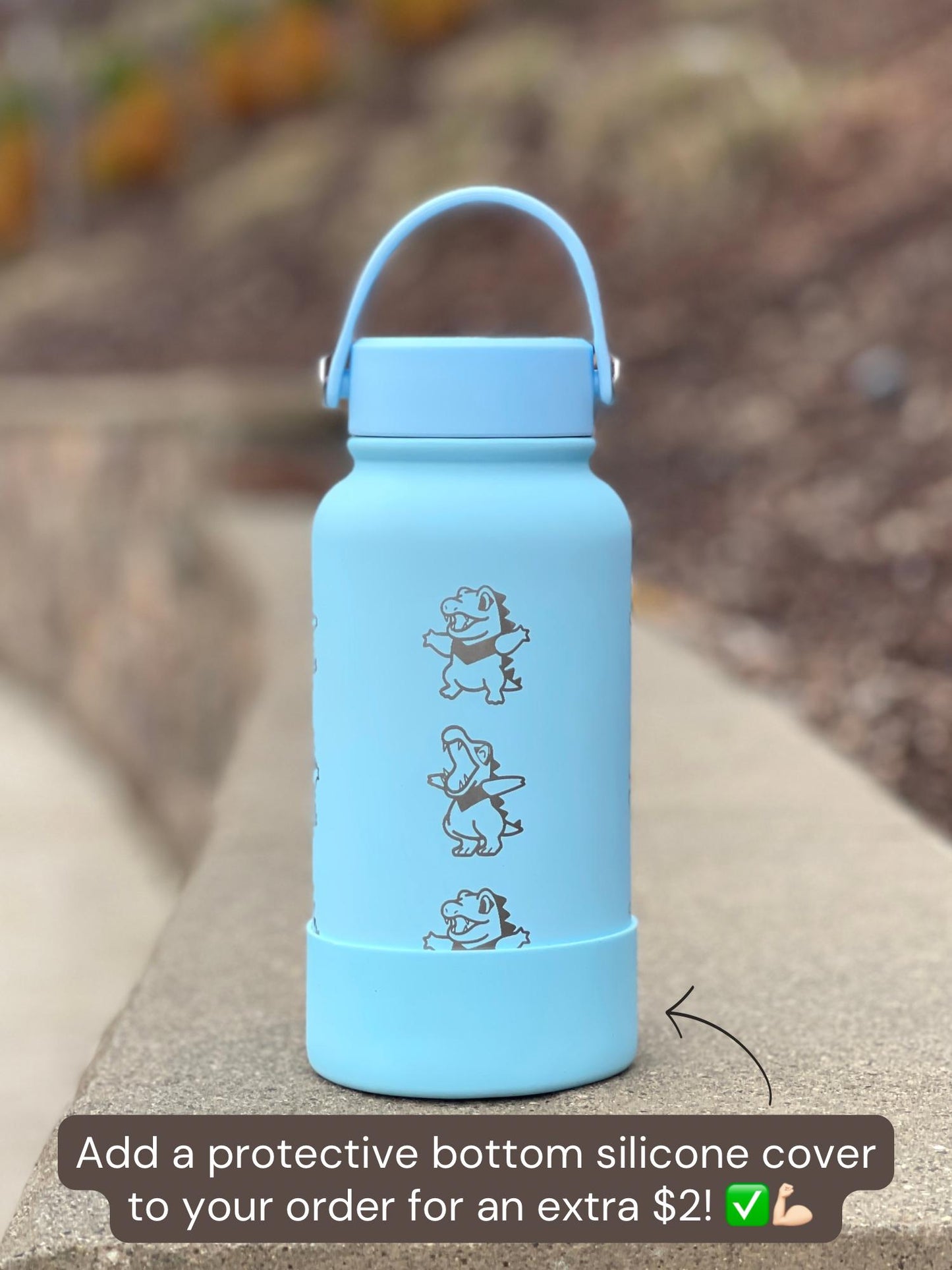 Cute Totodile Water Bottle Engraved Coffee Tumbler with Mystery Dungeon Scarf, Johto Starter Waterbottle Travel Mug, Anime Fan Birthday Gift