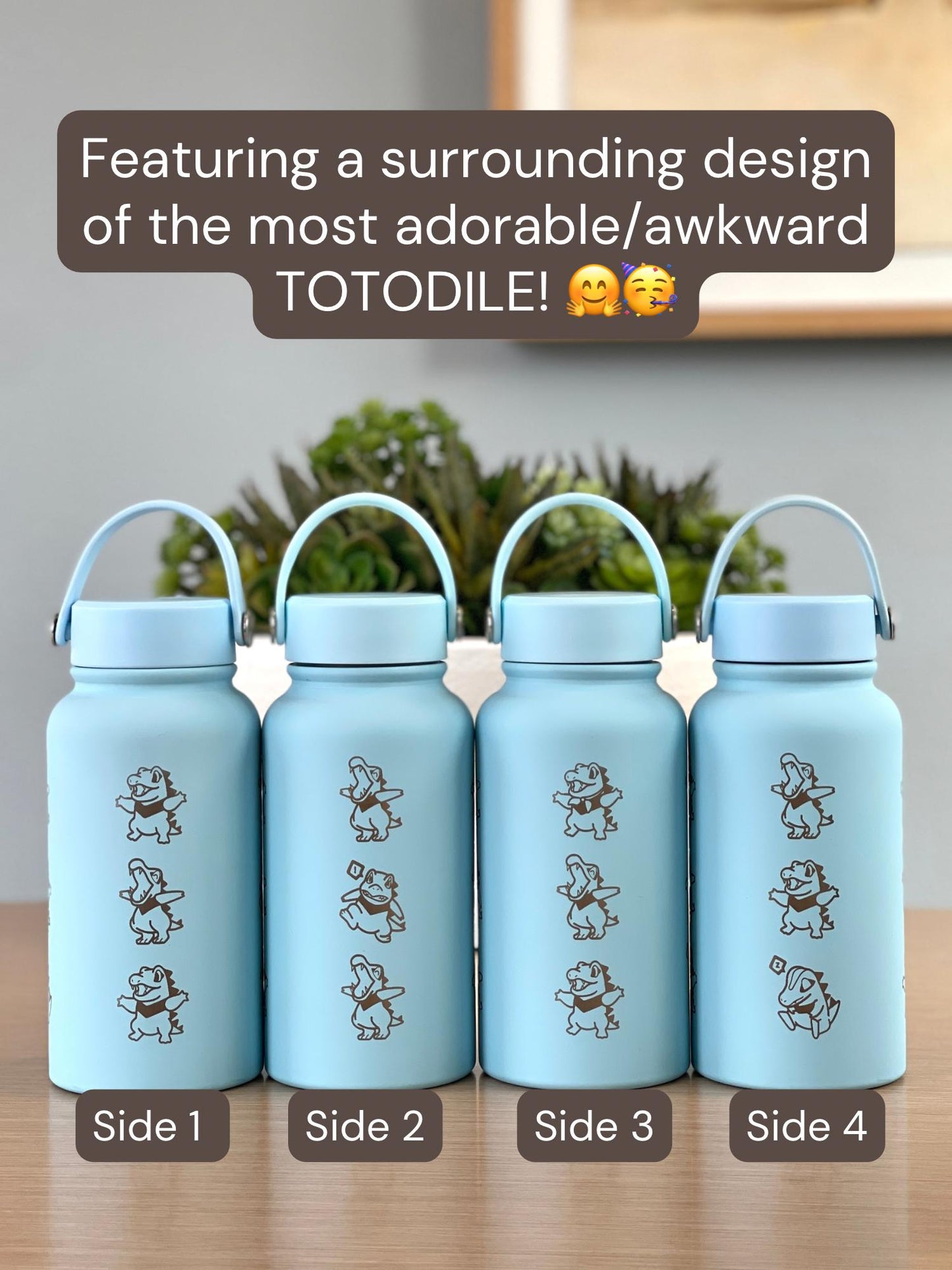 Cute Totodile Water Bottle Engraved Coffee Tumbler with Mystery Dungeon Scarf, Johto Starter Waterbottle Travel Mug, Anime Fan Birthday Gift