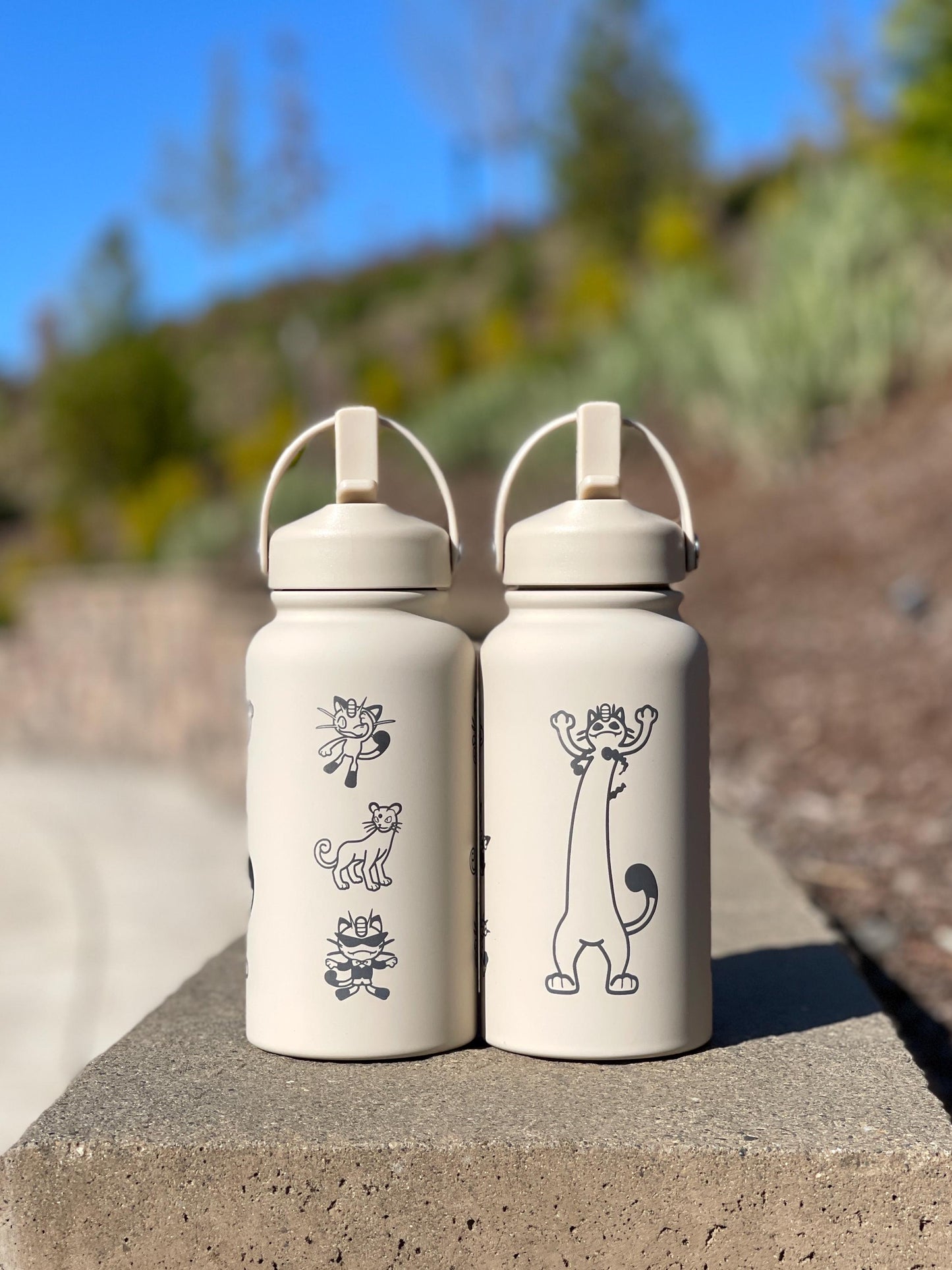 Meowth Persian Water Bottle Engraved Coffee Tumbler with Perrserker Alolan Galarian & Gigantamax Version, Team Rocket Anime Waterbottle Gift