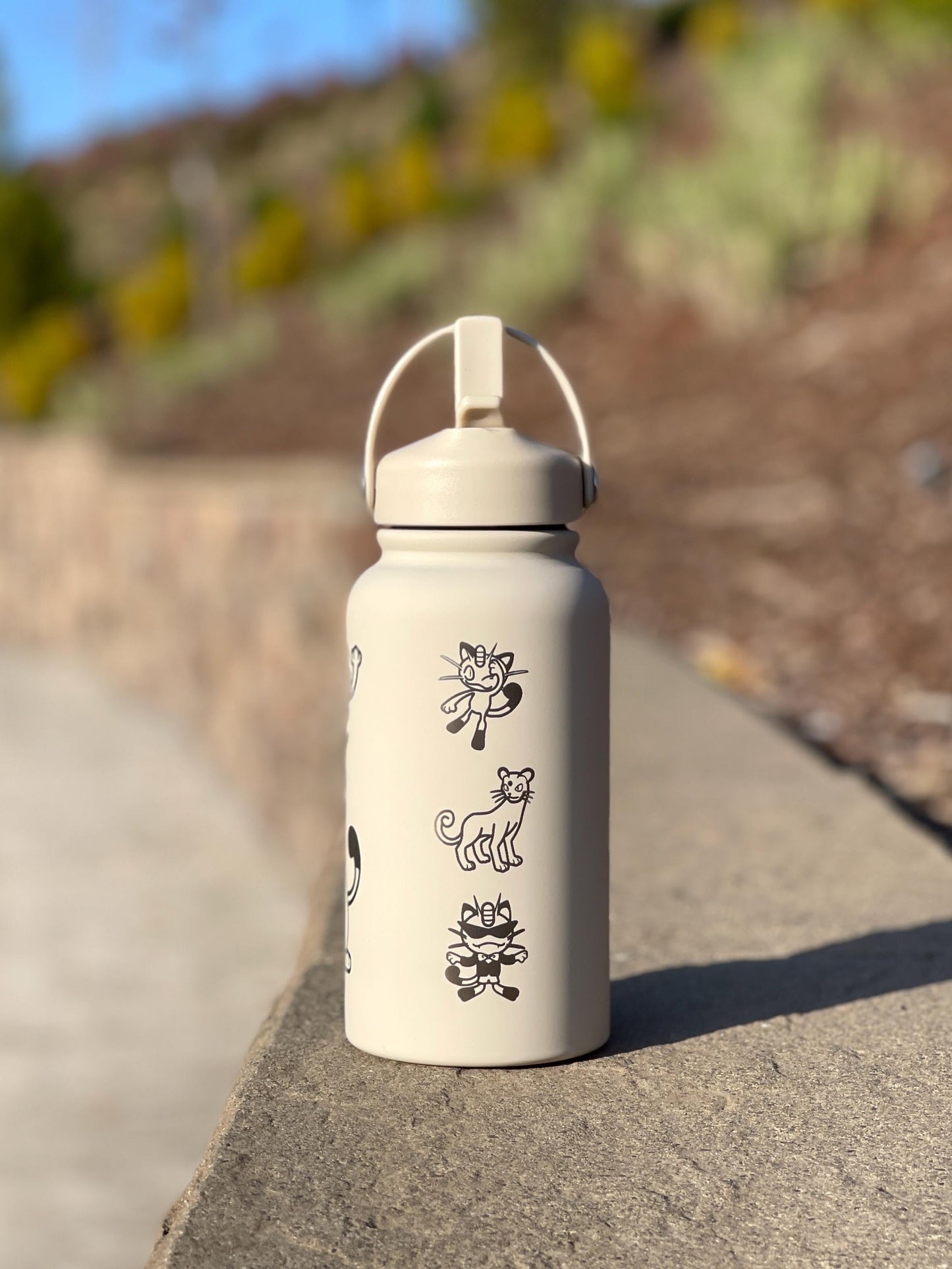 Meowth Persian Water Bottle Engraved Coffee Tumbler with Perrserker Alolan Galarian & Gigantamax Version, Team Rocket Anime Waterbottle Gift
