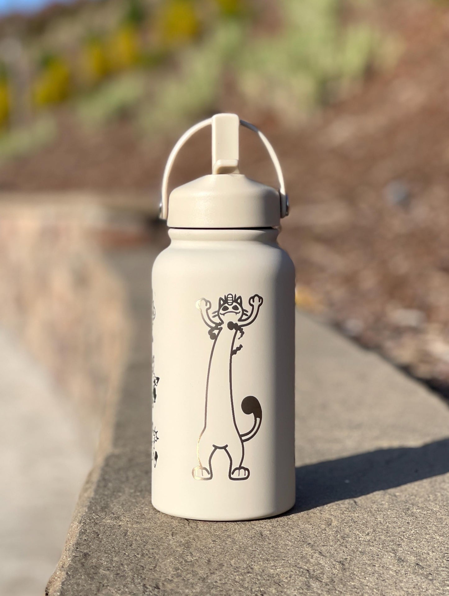 Meowth Persian Water Bottle Engraved Coffee Tumbler with Perrserker Alolan Galarian & Gigantamax Version, Team Rocket Anime Waterbottle Gift