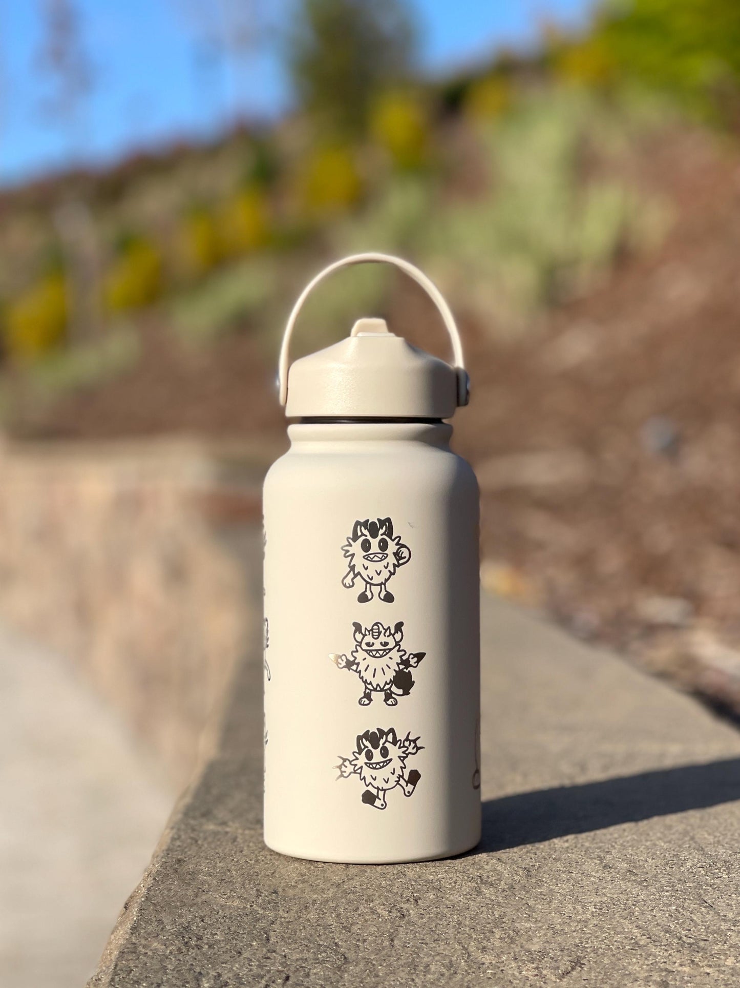 Meowth Persian Water Bottle Engraved Coffee Tumbler with Perrserker Alolan Galarian & Gigantamax Version, Team Rocket Anime Waterbottle Gift