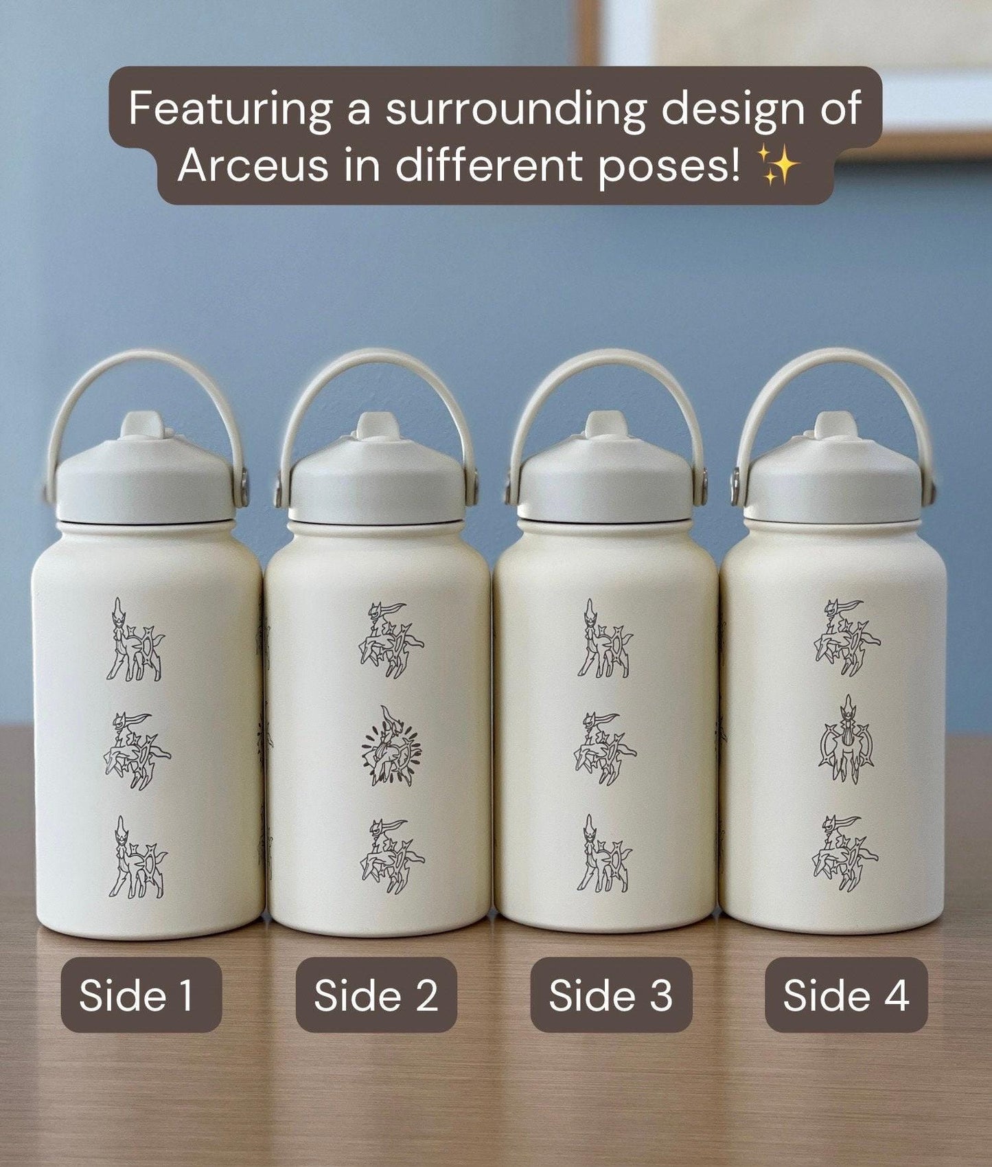 Arceus Pokemon Water Bottle with Straw Handle, Pokemon Legends Sinnoh Mythical Waterbottle Coffee Tumbler, Anime Fan Travel Mug Cup Gift