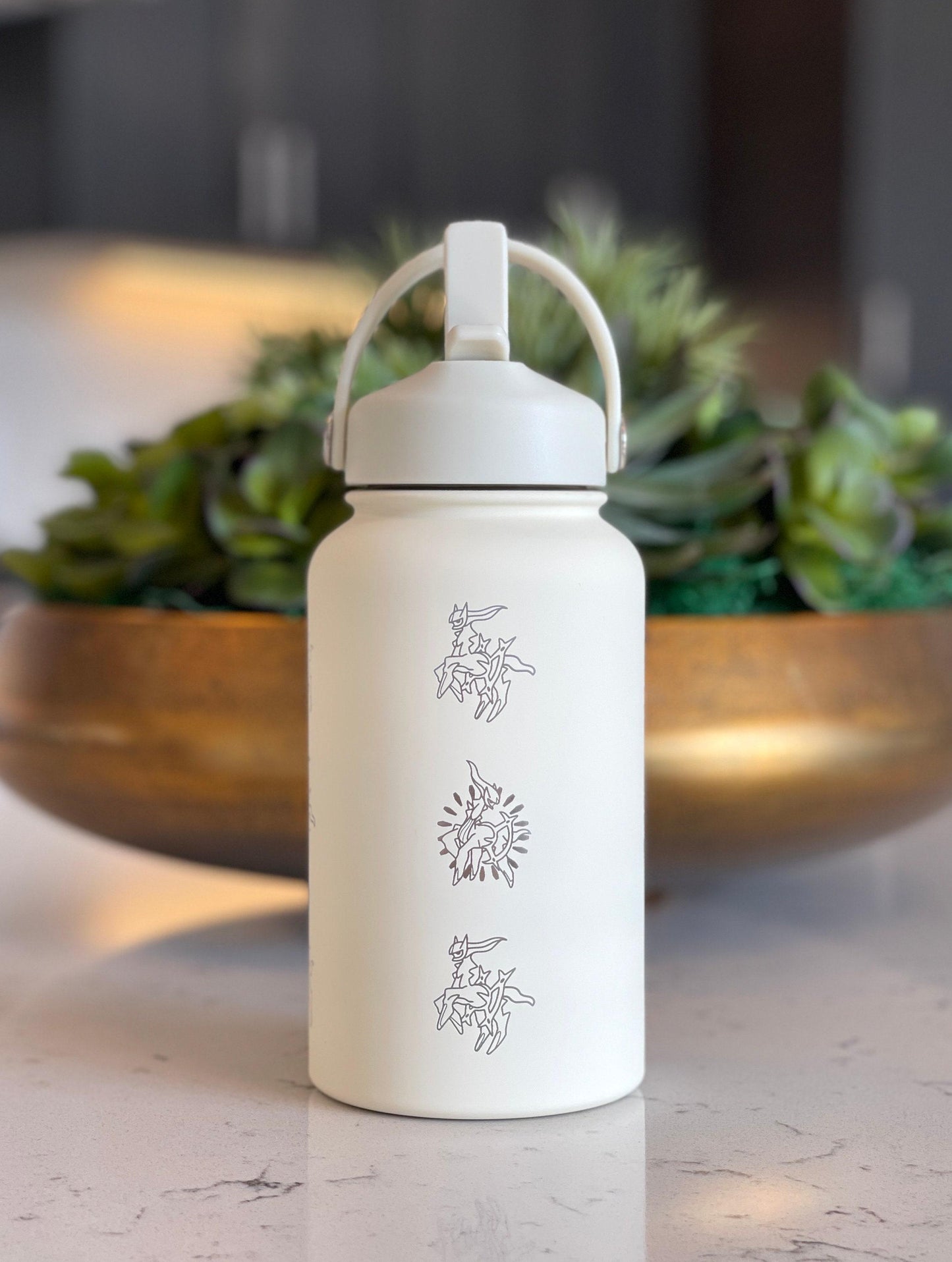 Arceus Pokemon Water Bottle with Straw Handle, Pokemon Legends Sinnoh Mythical Waterbottle Coffee Tumbler, Anime Fan Travel Mug Cup Gift