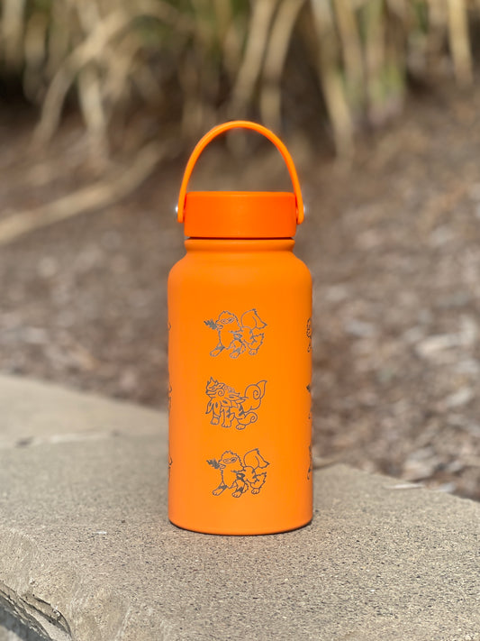 Arcanine Straw Water Bottle with Hisuian Arcanine Engraved Coffee Tumbler Gamer Waterbottle, Growlithe Fan Birthday Tea Flask Gift