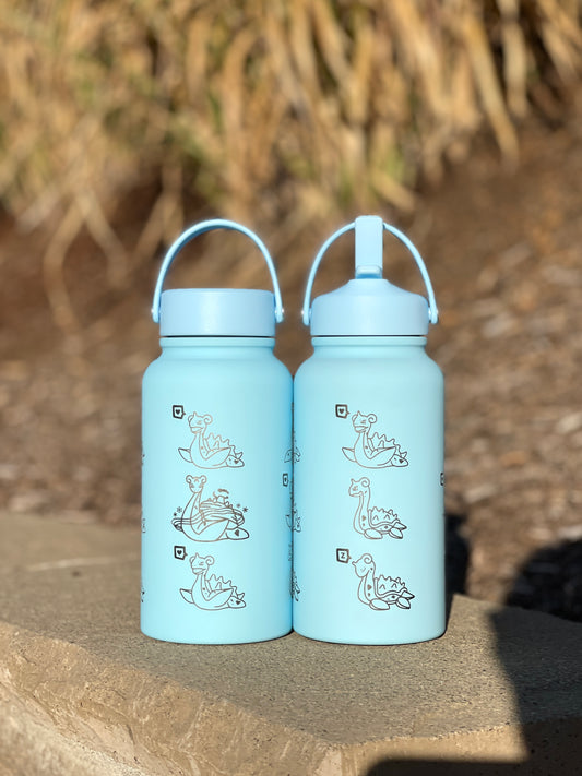 Lapras Water Bottle Engraved Waterbottle with Gigantamax & Sleeping Lapras Coffee Tumbler Thermos Flask, Gamer Anniversary Gift