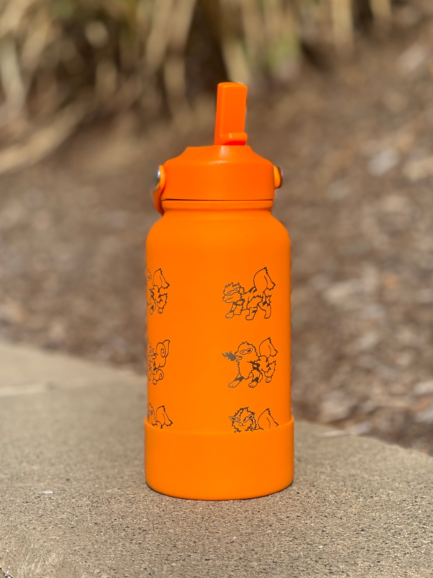 Arcanine Straw Water Bottle with Hisuian Arcanine Engraved Coffee Tumbler Gamer Waterbottle, Growlithe Fan Birthday Tea Flask Gift