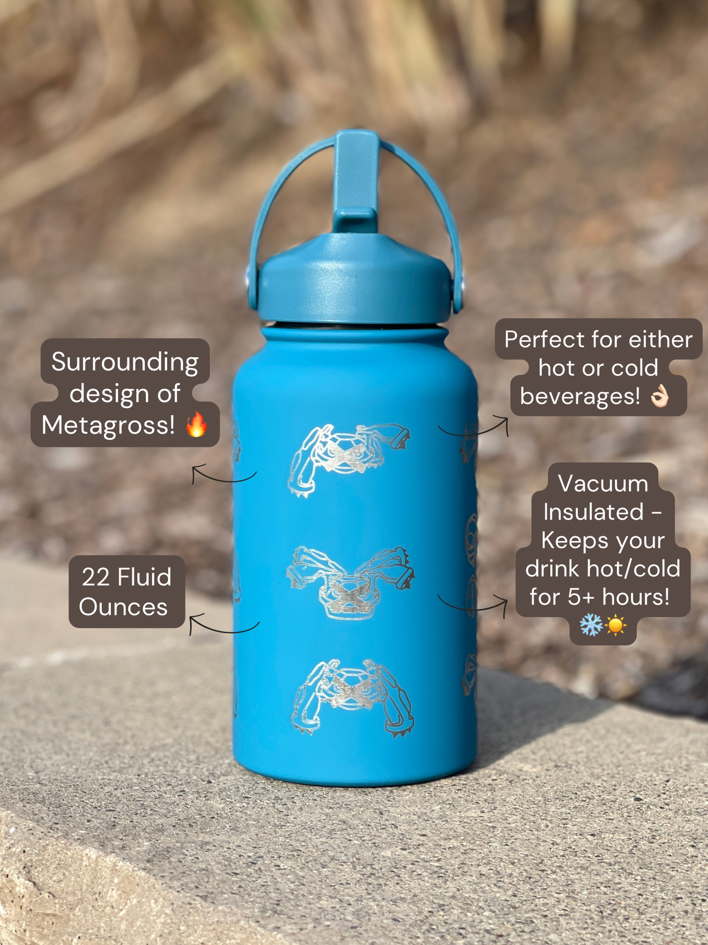 Metagross Water Bottle with Mega Metagross and Top Hat Sleeping Metagross Waterbottle, Thermos Gamer Birthday Gift