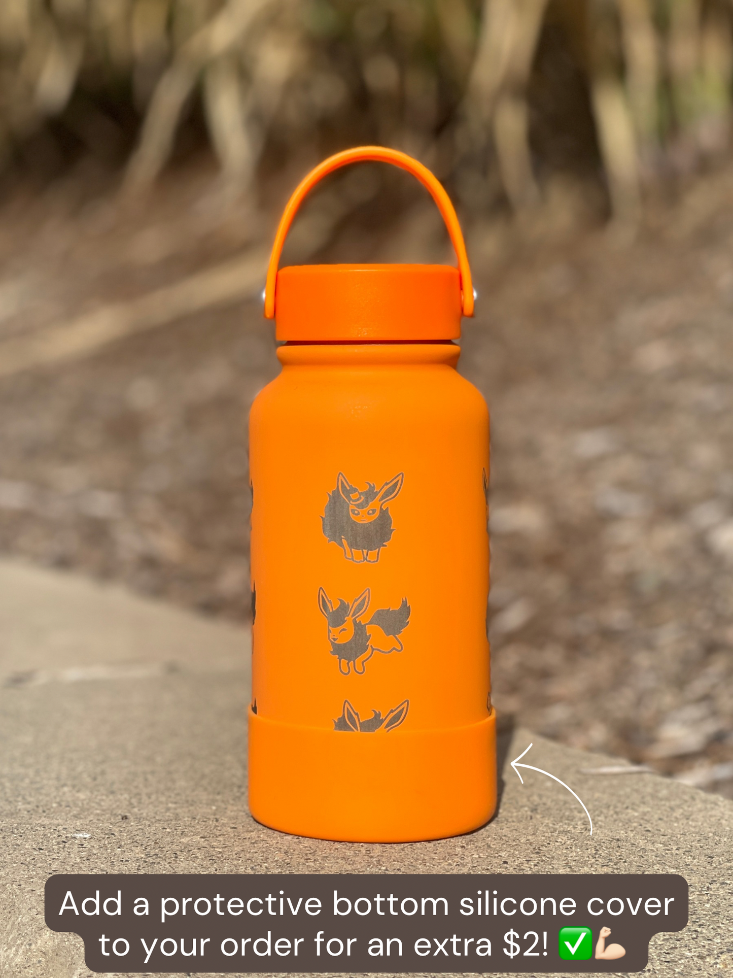 Flareon Water Bottle Engraved Coffee Tumbler with Cafe Top Hat and Flamethrower, Eevee Fire Evolution Waterbottle, Anime Fan Birthday Gift