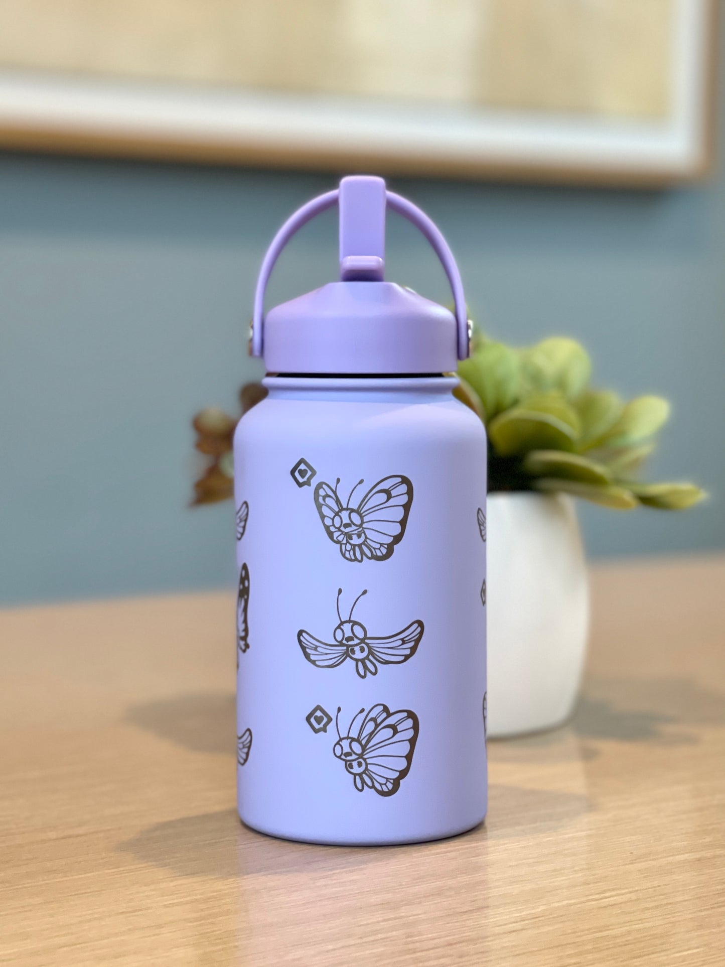 Butterfree Water Bottle Engraved Coffee Tumbler with Gigantamax Butterfree, Cute Butterfly Bug Thermos Anime Fan Birthday Gift