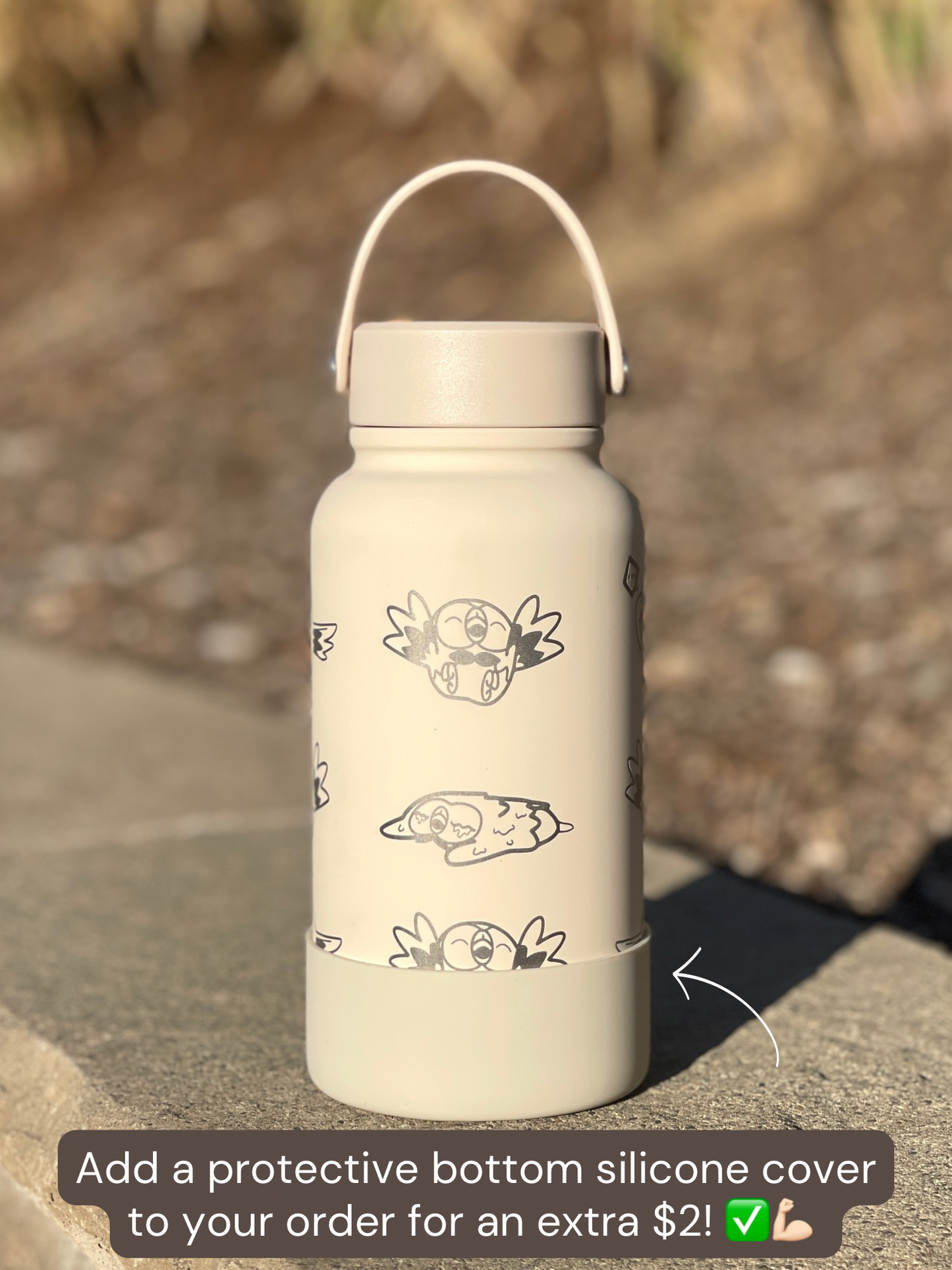 Rowlet Water Bottle Engraved Waterbottle, Alolan Grass Starter Coffee Tumbler Thermos Travel Mug, Cute Owl Gamer Anniversary Gift