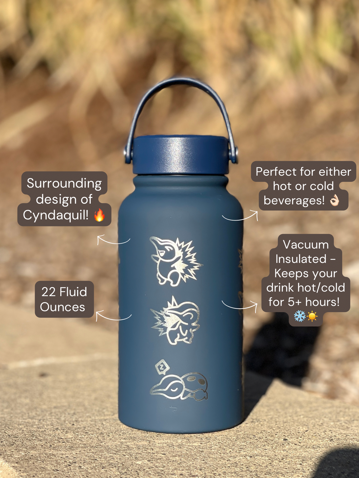 Cyndaquil Water Bottle Engraved Water Bottle with Mystery Dungeon Scarf & Sleeping Cyndaquil, Johto Fire Starter Coffee Tumbler Travel Mug, Gamer Anniversary Gift