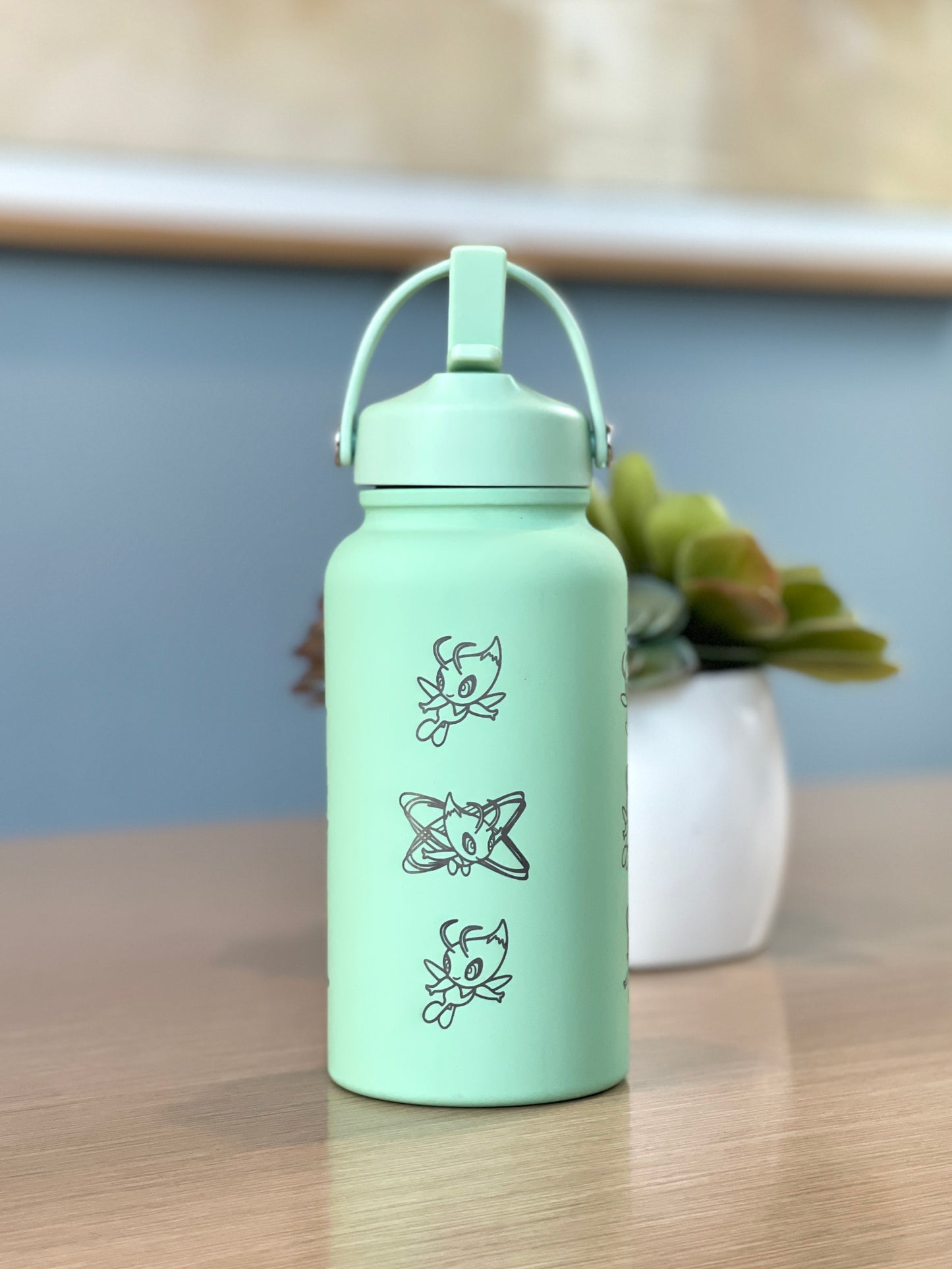Celebi Water Bottle Engraved Coffee Tumbler with Time Traveling Celebi Johto 4Ever Movie Waterbottle Thermos Anime Fan Birthday Gift