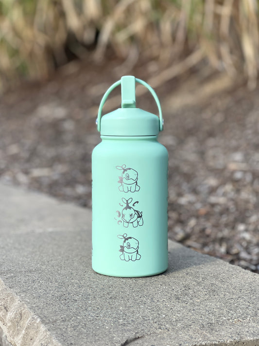 Turtwig Water Bottle Engraved Coffee Tumbler with Sleeping & Angry Turtwig Maid, Waterbottle, Grass Starter Thermos Anime Fan Birthday Gift