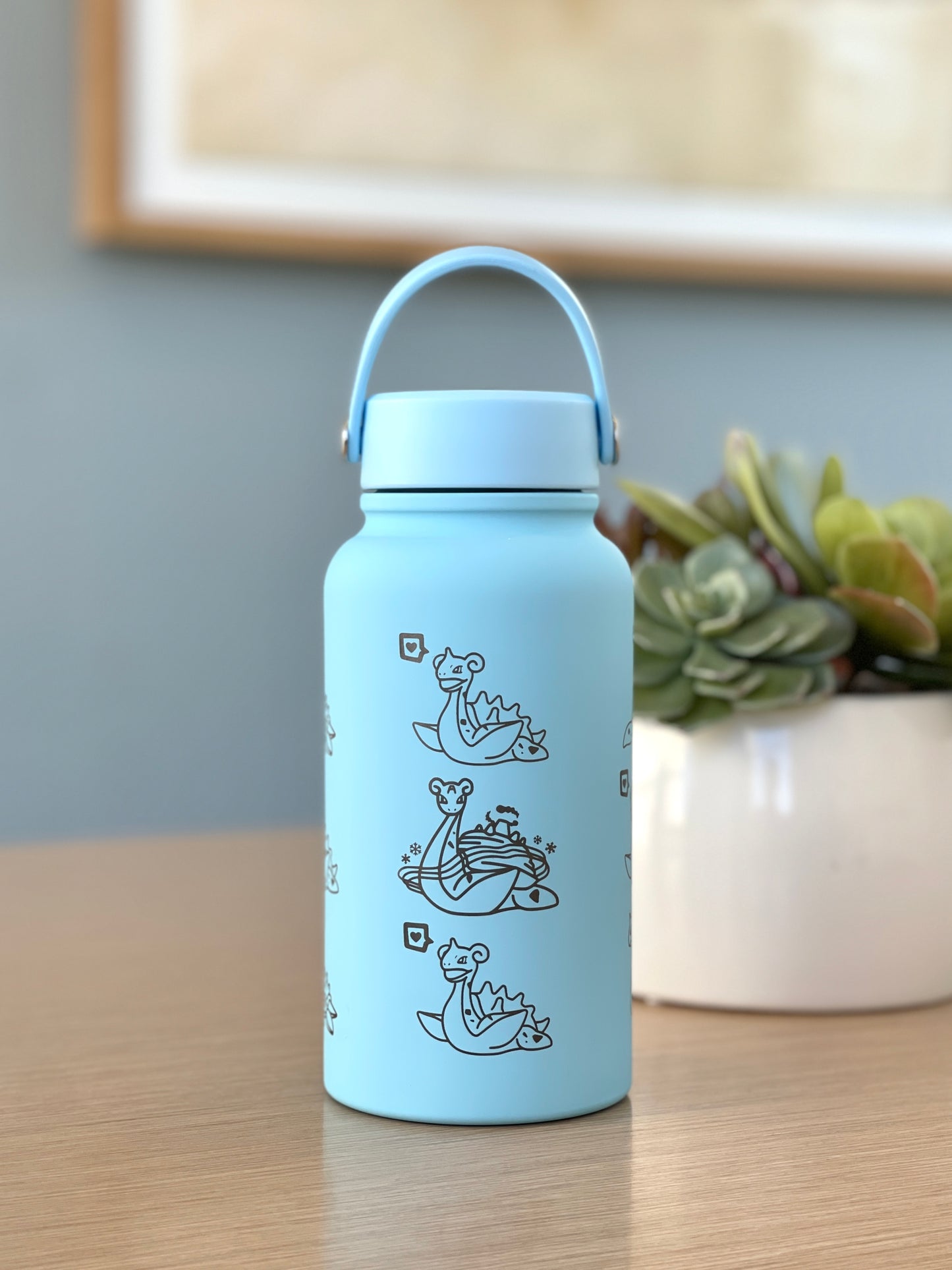 Lapras Water Bottle Engraved Waterbottle with Gigantamax & Sleeping Lapras Coffee Tumbler Thermos Flask, Gamer Anniversary Gift