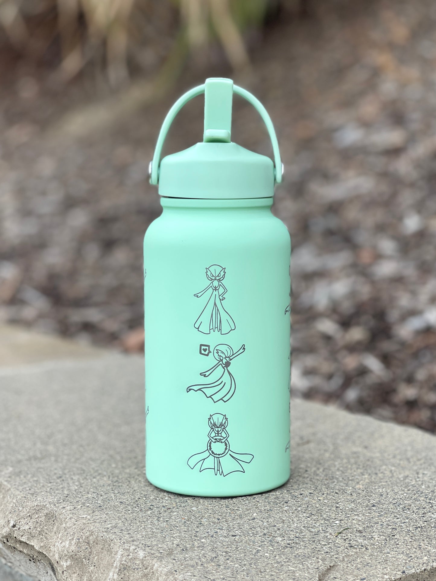 Gardevoir Water Bottle Engraved Coffee Tumbler with Mega Gardevoir Moonblast Waterbottle, Psychic Fairy Thermos Anime Fan Birthday Gift