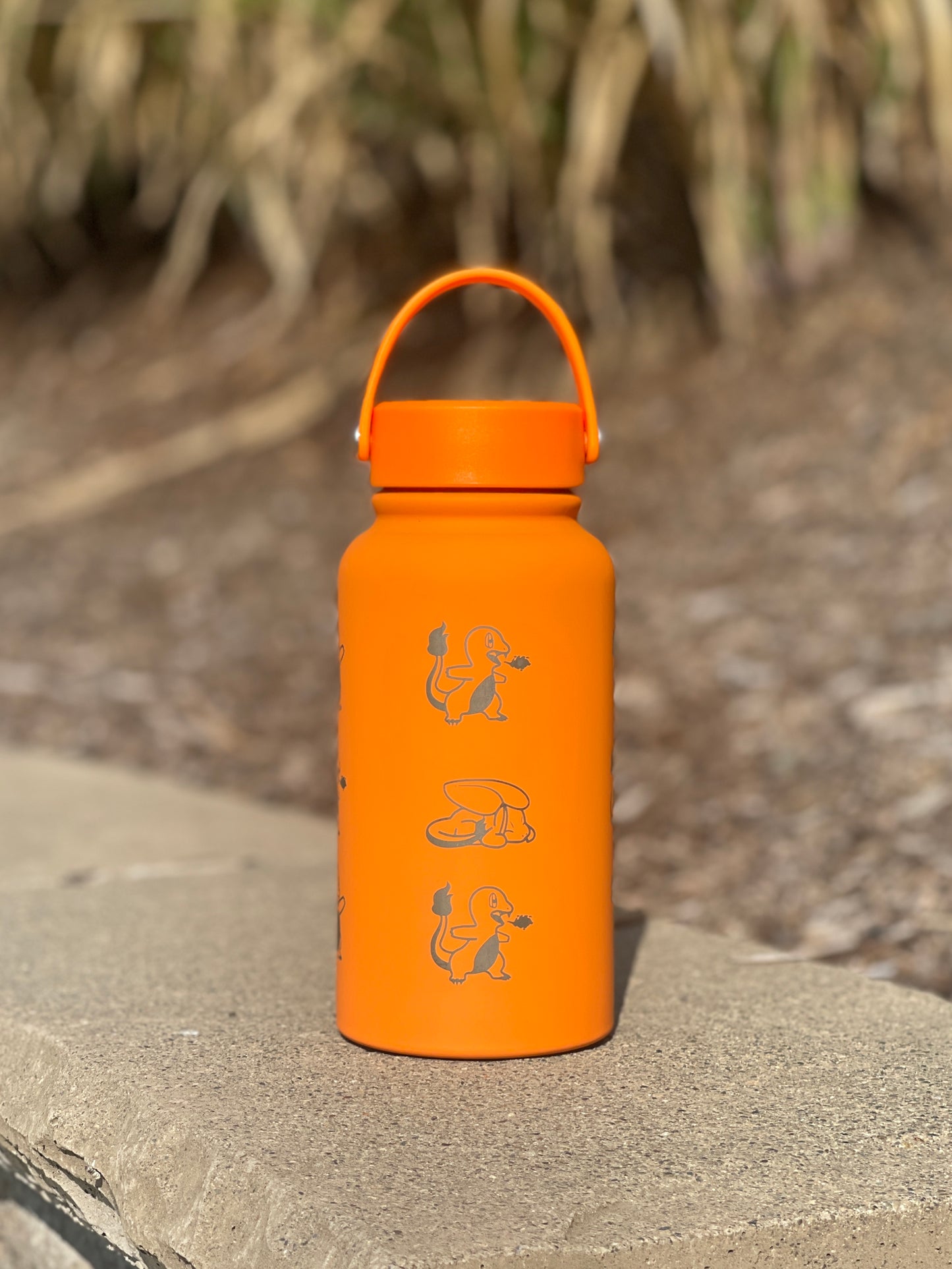 Charmander Water Bottle Engraved Coffee Tea Tumbler with Sleeping Charmander Leaf, Fire Kanto Starter Waterbottle, Gamer Birthday Gift