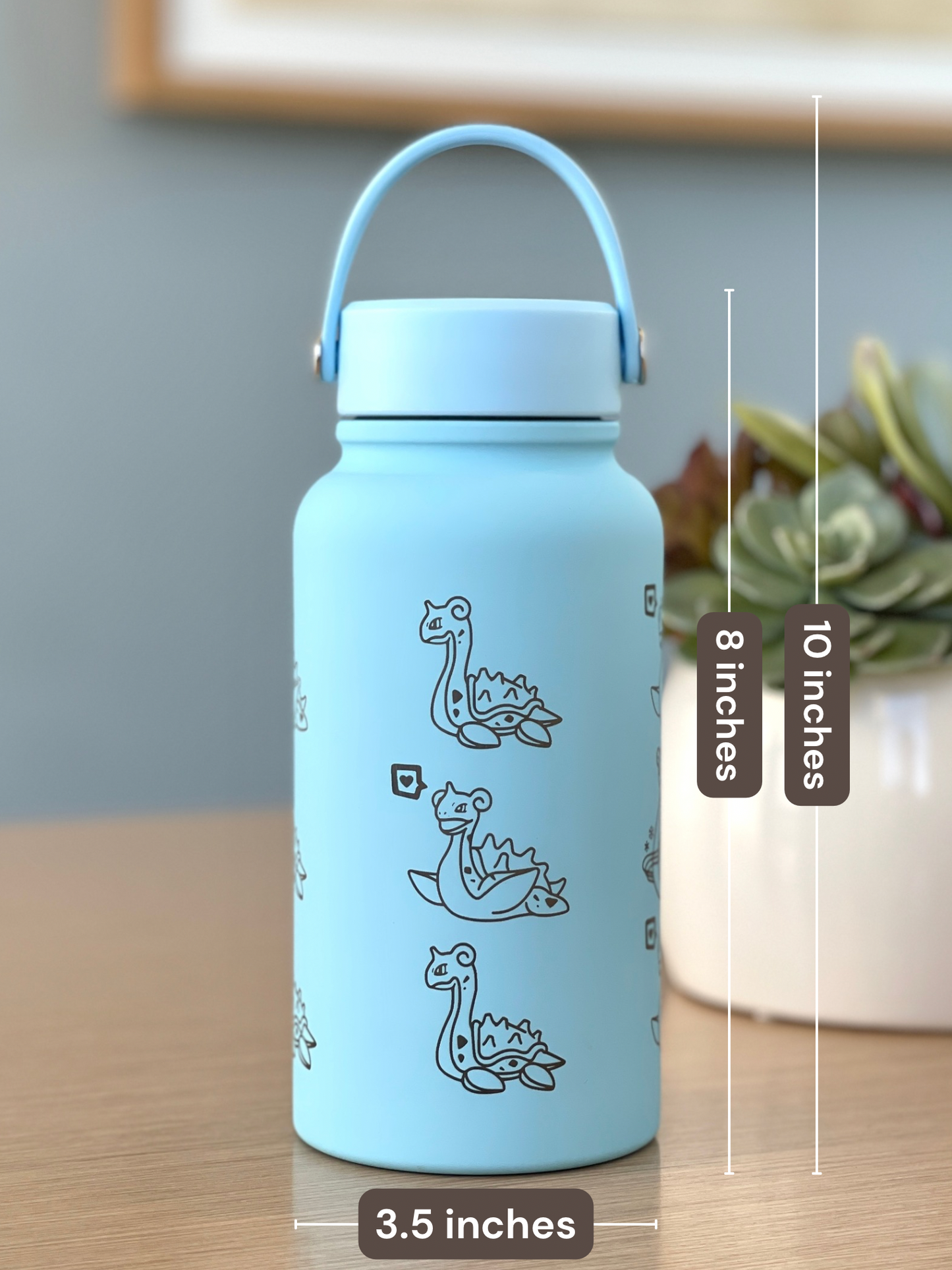 Lapras Water Bottle Engraved Waterbottle with Gigantamax & Sleeping Lapras Coffee Tumbler Thermos Flask, Gamer Anniversary Gift