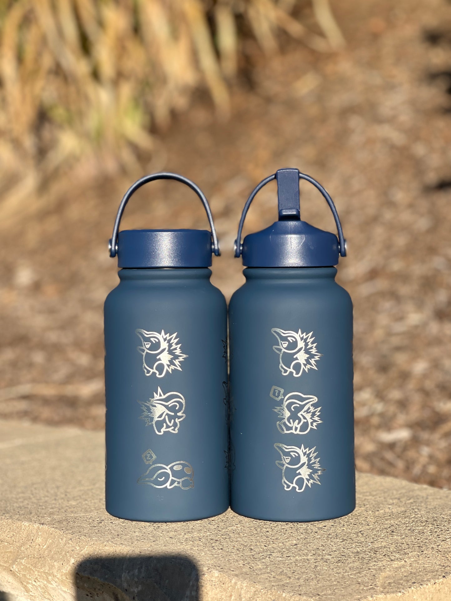 Cyndaquil Water Bottle Engraved Water Bottle with Mystery Dungeon Scarf & Sleeping Cyndaquil, Johto Fire Starter Coffee Tumbler Travel Mug, Gamer Anniversary Gift