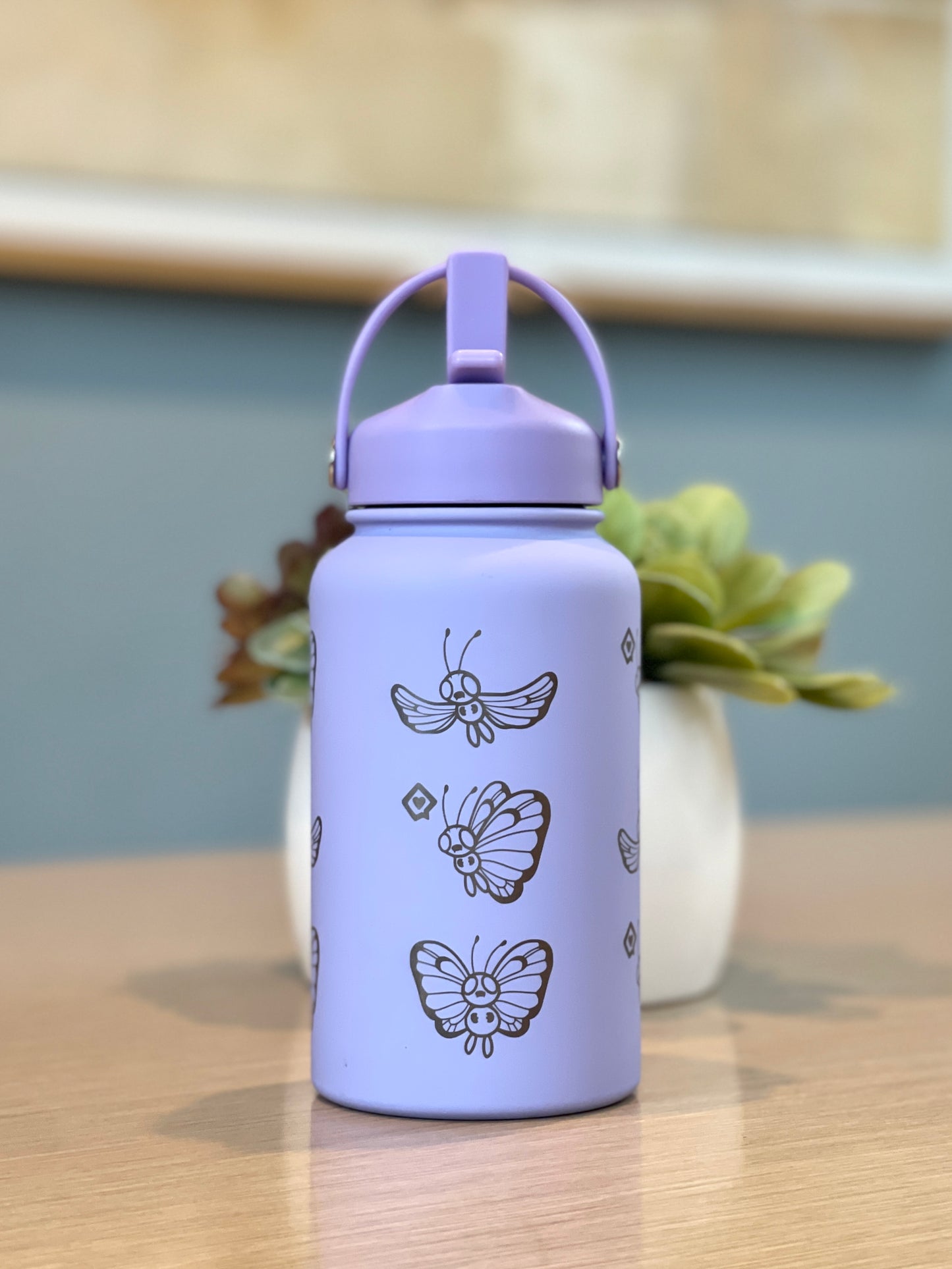 Butterfree Water Bottle Engraved Coffee Tumbler with Gigantamax Butterfree, Cute Butterfly Bug Thermos Anime Fan Birthday Gift