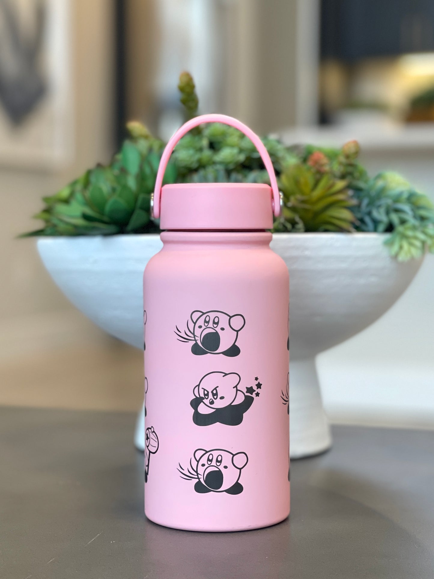 Kirby Water Bottle Engraved Waterbottle with Knife Kirby Warp Star & Hammer Coffee Tumbler Thermos, Gamer Anniversary Gift
