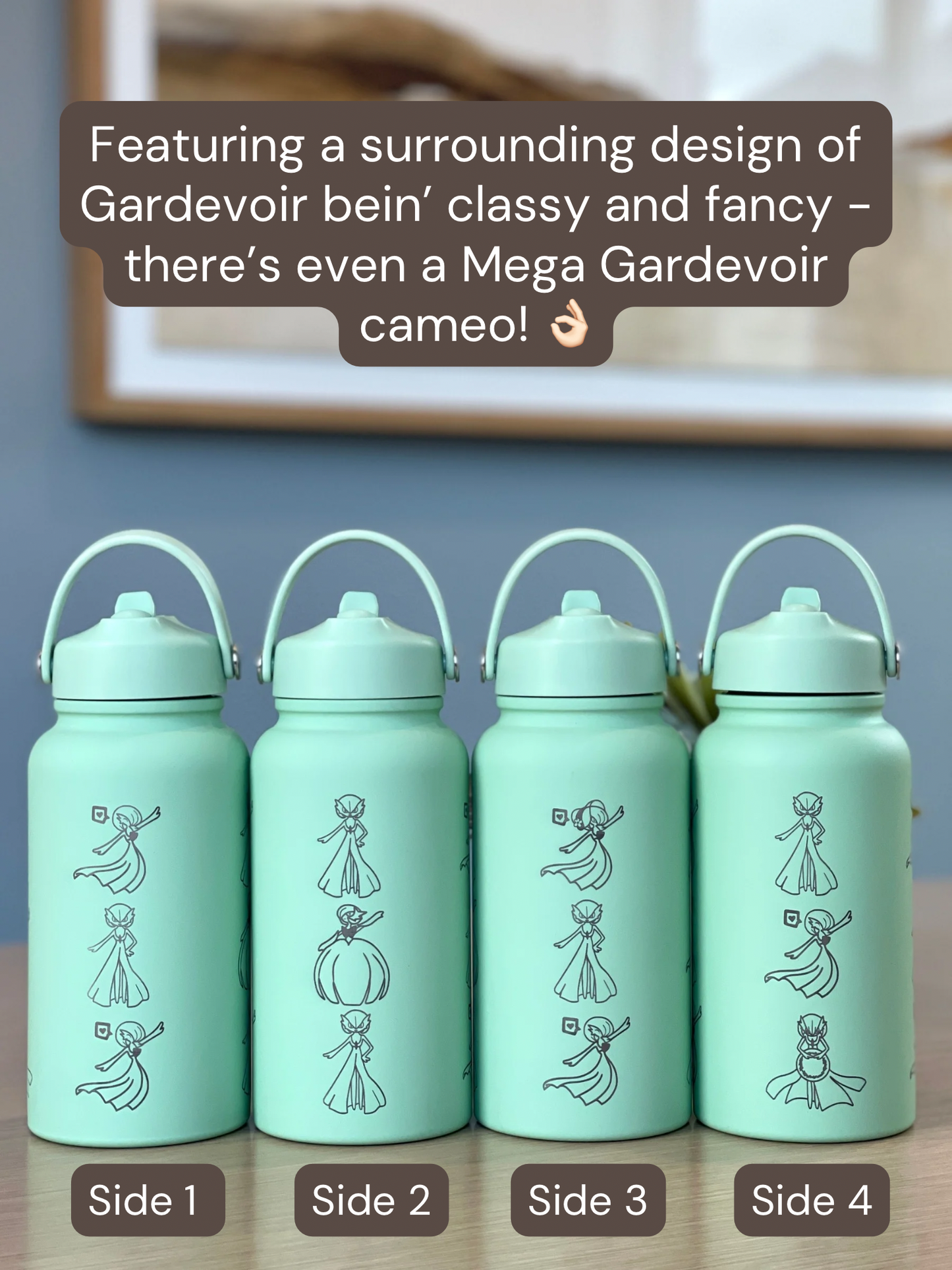 Gardevoir Water Bottle Engraved Coffee Tumbler with Mega Gardevoir Moonblast Waterbottle, Psychic Fairy Thermos Anime Fan Birthday Gift