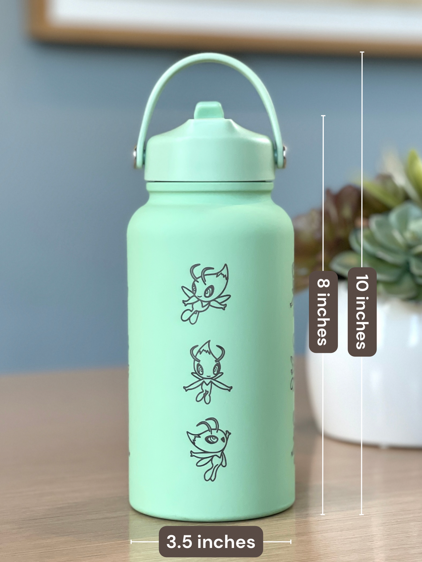 Celebi Water Bottle Engraved Coffee Tumbler with Time Traveling Celebi Johto 4Ever Movie Waterbottle Thermos Anime Fan Birthday Gift