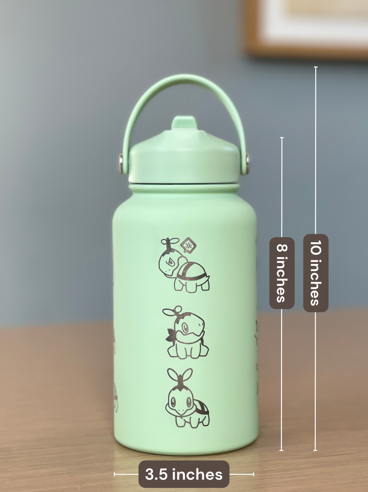 Turtwig Water Bottle Engraved Coffee Tumbler with Sleeping & Angry Turtwig Maid, Waterbottle, Grass Starter Thermos Anime Fan Birthday Gift