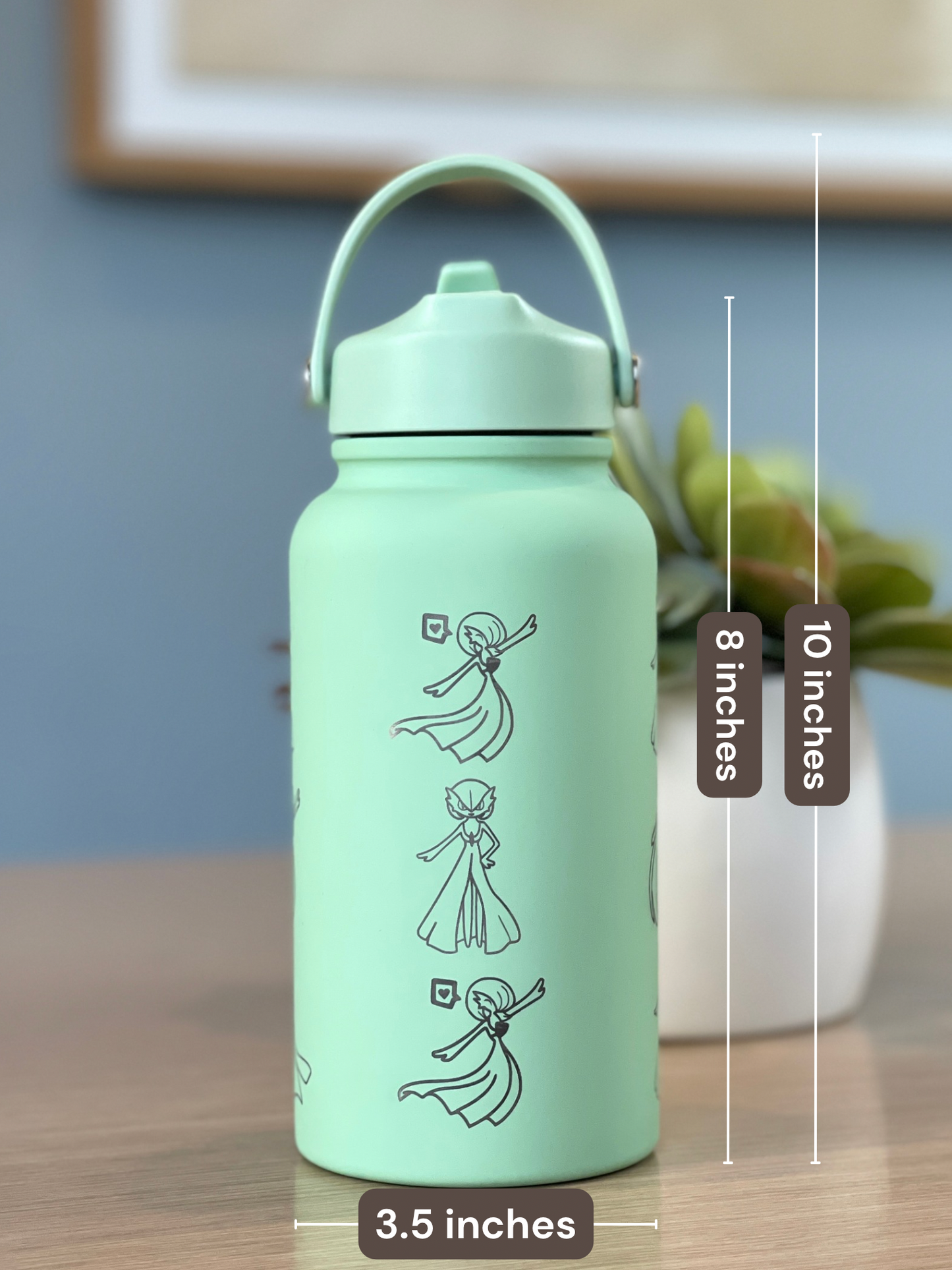 Gardevoir Water Bottle Engraved Coffee Tumbler with Mega Gardevoir Moonblast Waterbottle, Psychic Fairy Thermos Anime Fan Birthday Gift