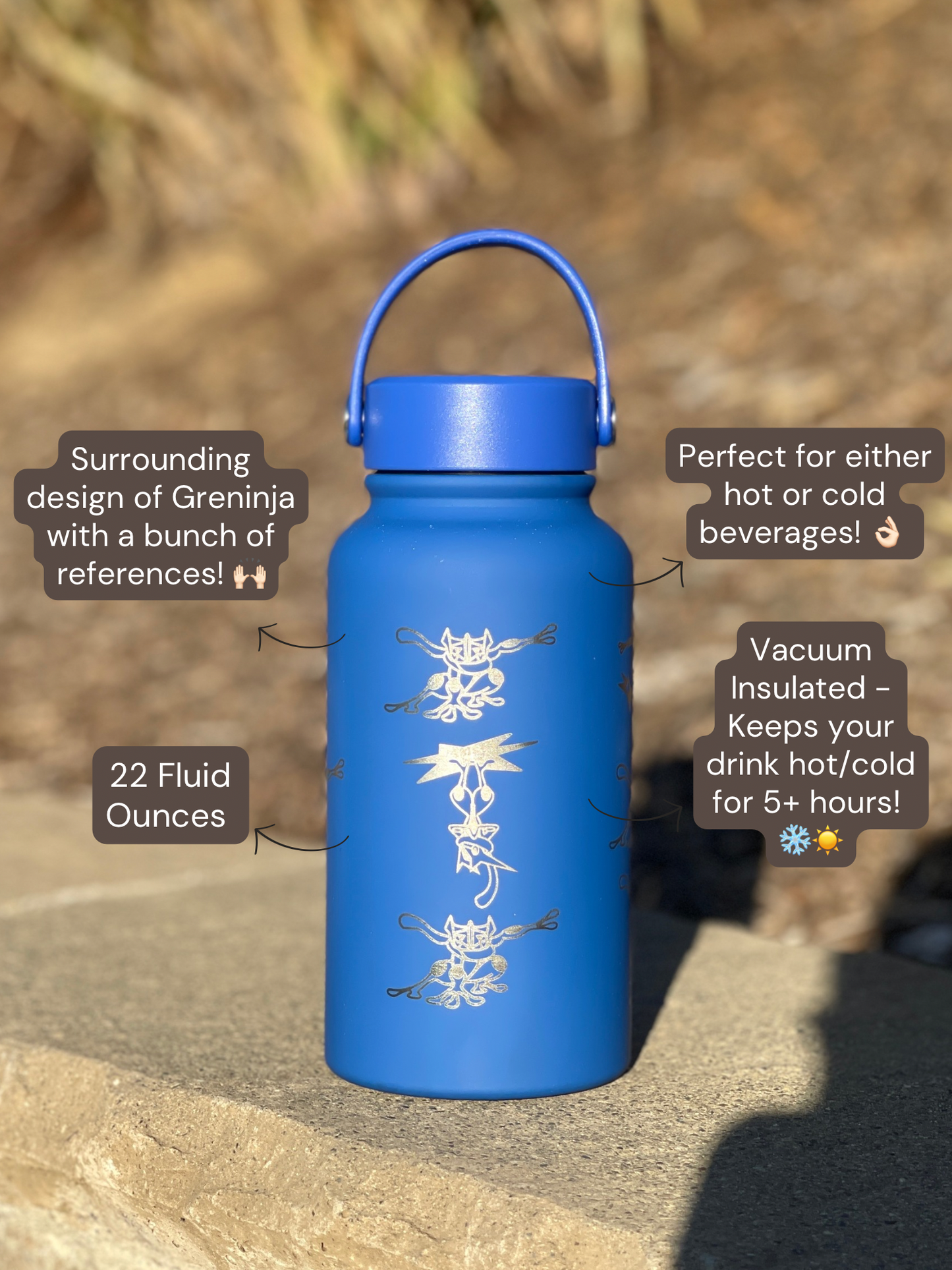Greninja Water Bottle Engraved Waterbottle with Mega Greninja Coffee Tumbler, Substitute and Ashs Greninja Water Shuriken, Gamer Gift