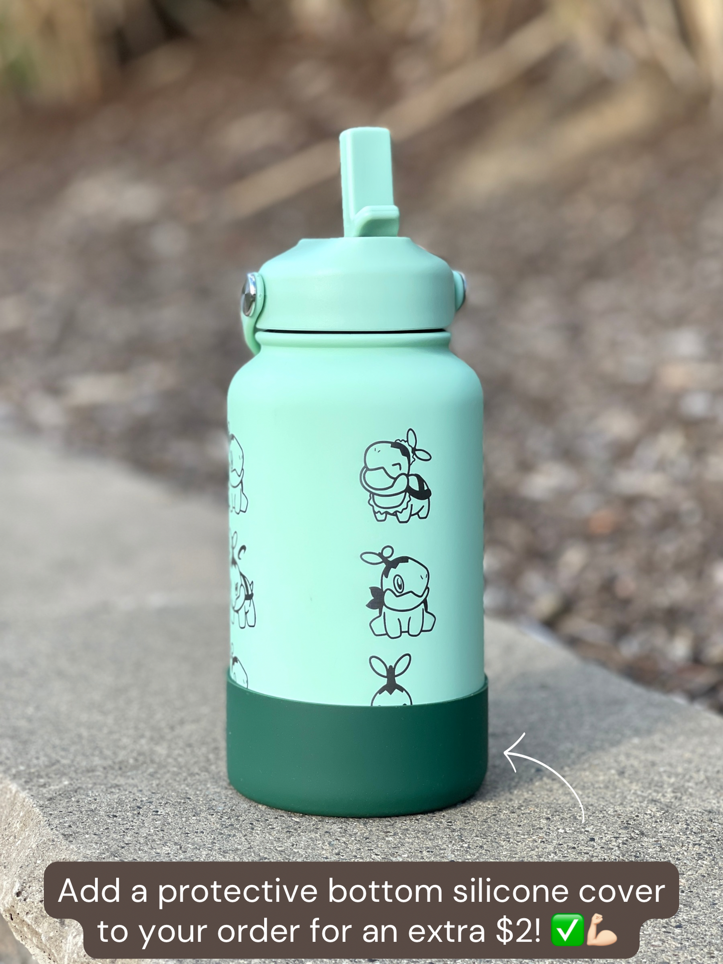Turtwig Water Bottle Engraved Coffee Tumbler with Sleeping & Angry Turtwig Maid, Waterbottle, Grass Starter Thermos Anime Fan Birthday Gift
