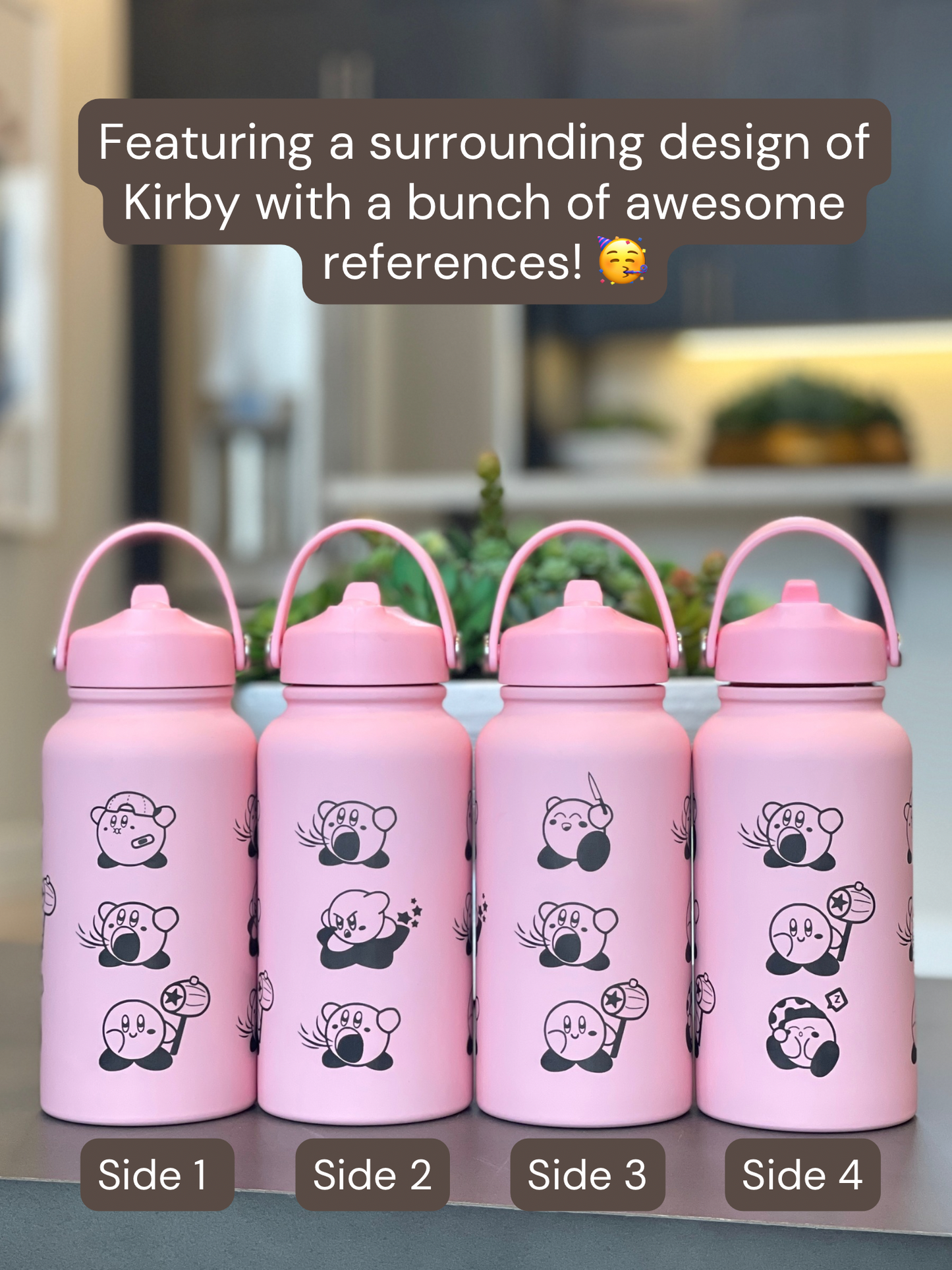 Kirby Water Bottle Engraved Waterbottle with Knife Kirby Warp Star & Hammer Coffee Tumbler Thermos, Gamer Anniversary Gift