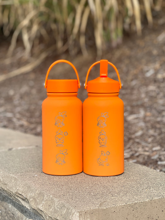 Torchic Water Bottle Engraved Coffee Tumbler with Mystery Dungeon Scarf & Angry Torchic, Waterbottle Travel Mug Anime Fan Birthday Gift