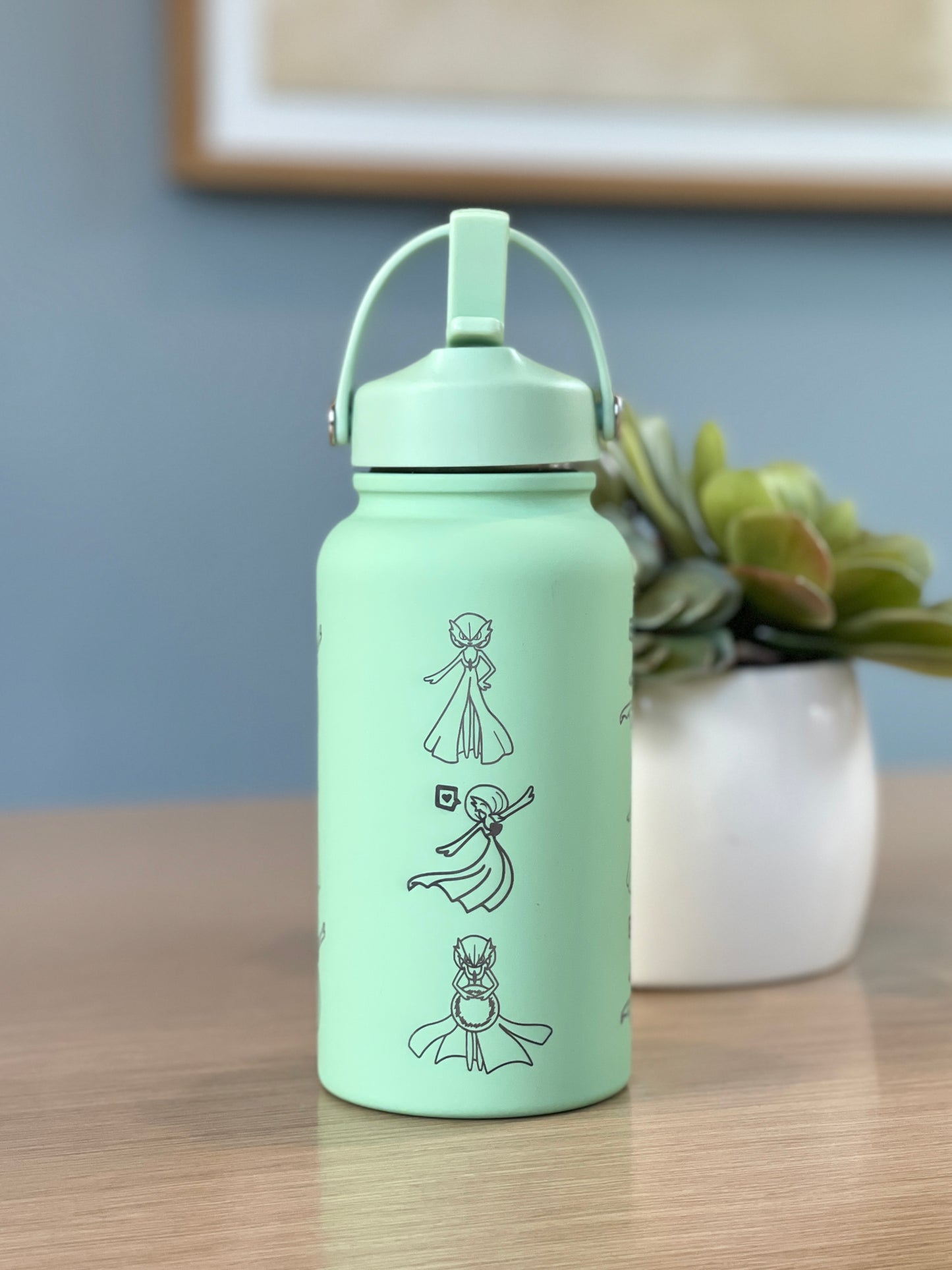 Gardevoir Water Bottle Engraved Coffee Tumbler with Mega Gardevoir Moonblast Waterbottle, Psychic Fairy Thermos Anime Fan Birthday Gift