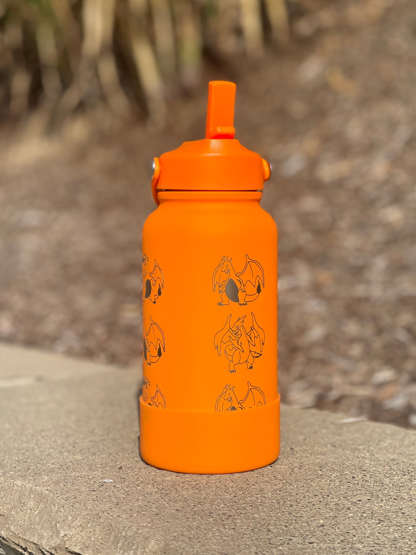 Charizard Water Bottle Engraved Straw Waterbottle with Mega Charizard Y, Kanto Starter Coffee Tumbler Thermos Flask, Gamer Anniversary Gift