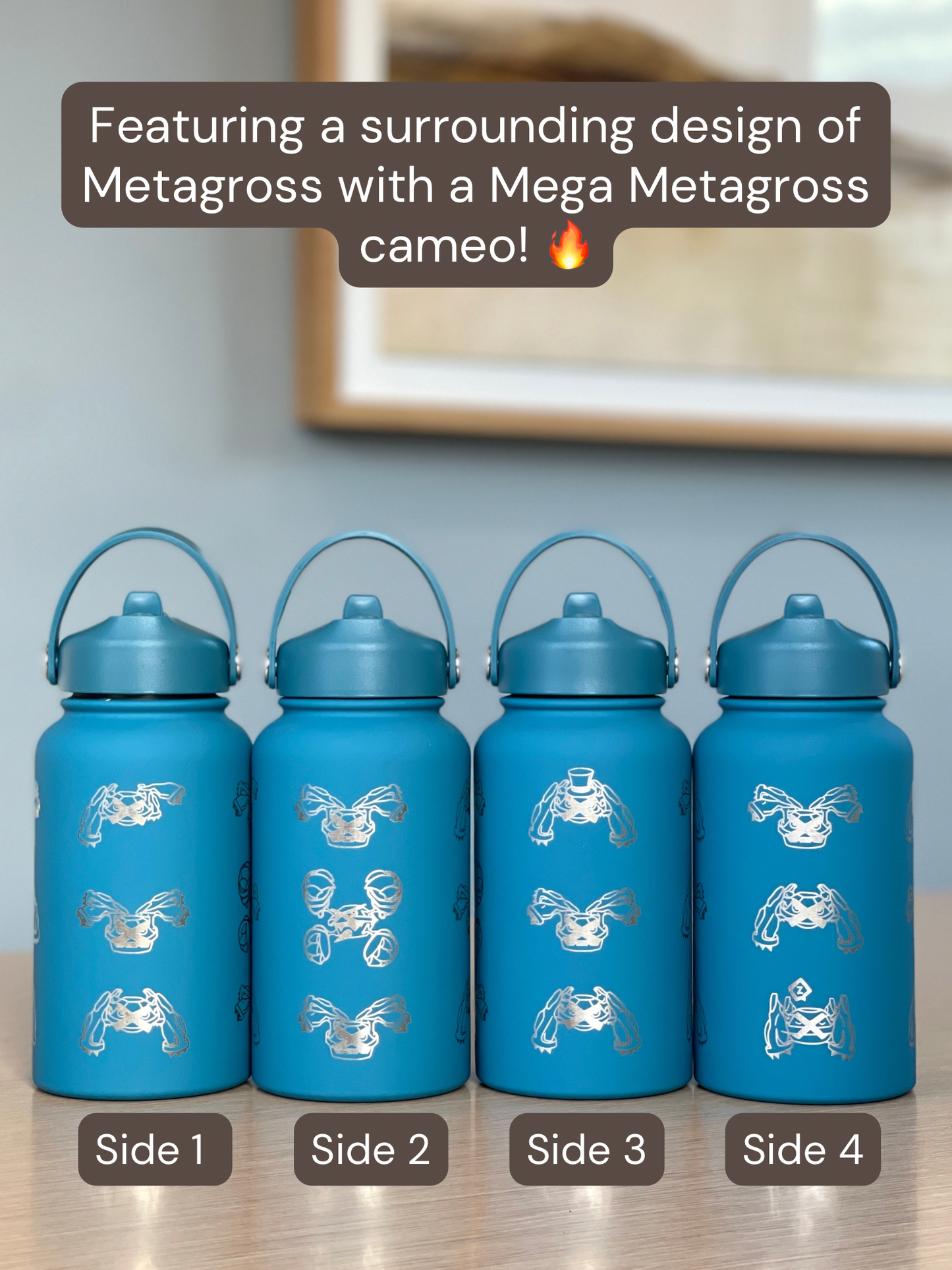 Metagross Water Bottle with Mega Metagross and Top Hat Sleeping Metagross Waterbottle, Thermos Gamer Birthday Gift