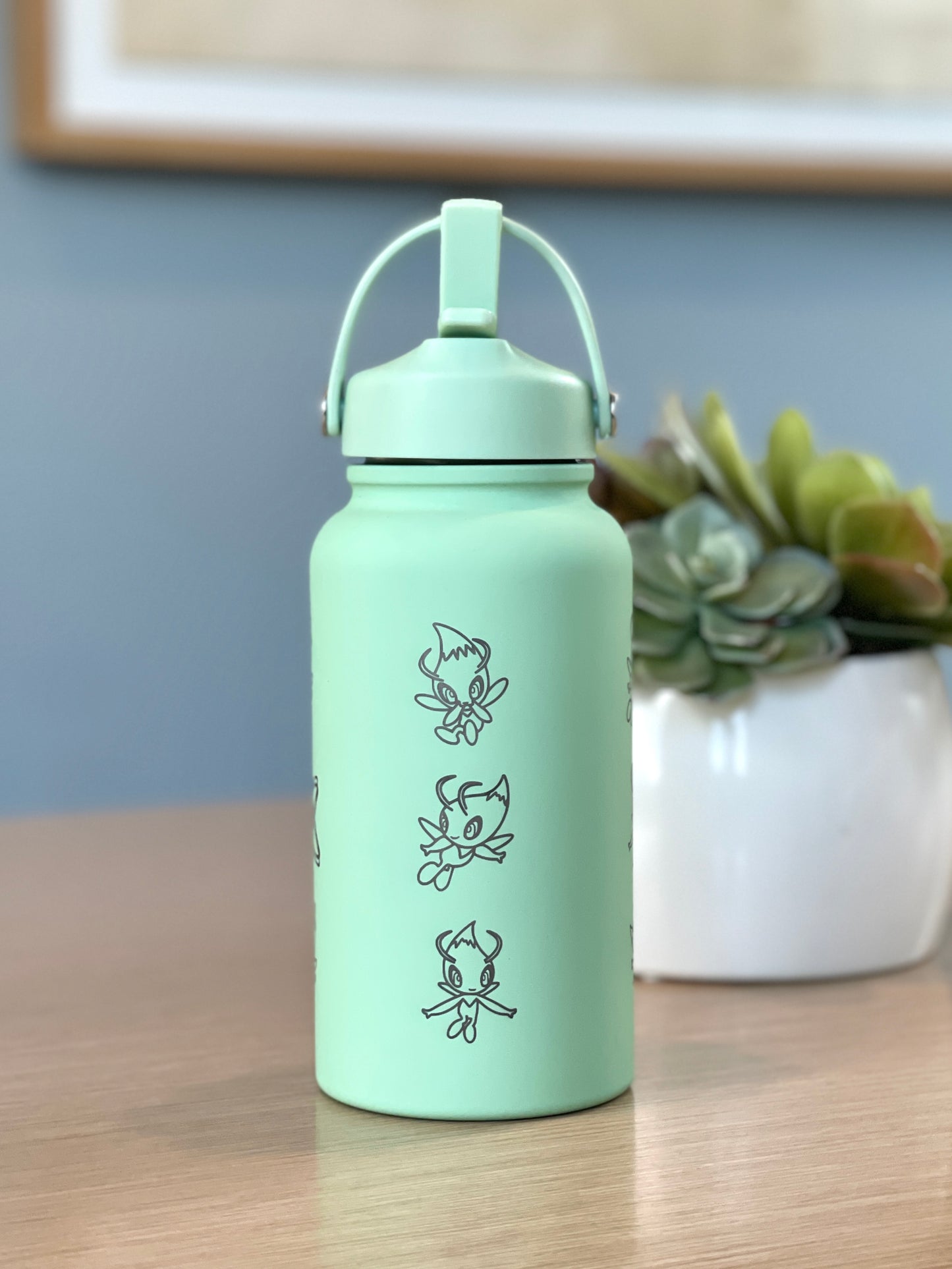 Celebi Water Bottle Engraved Coffee Tumbler with Time Traveling Celebi Johto 4Ever Movie Waterbottle Thermos Anime Fan Birthday Gift