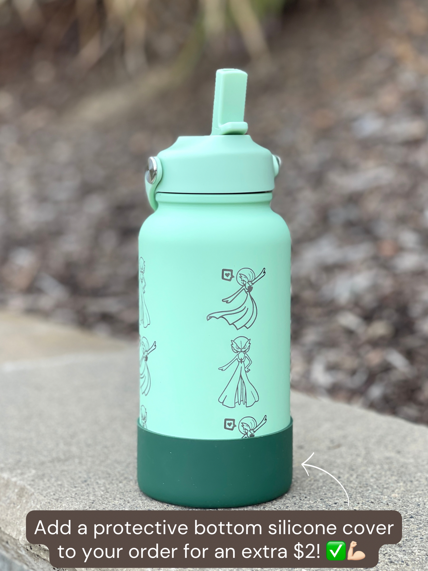 Gardevoir Water Bottle Engraved Coffee Tumbler with Mega Gardevoir Moonblast Waterbottle, Psychic Fairy Thermos Anime Fan Birthday Gift