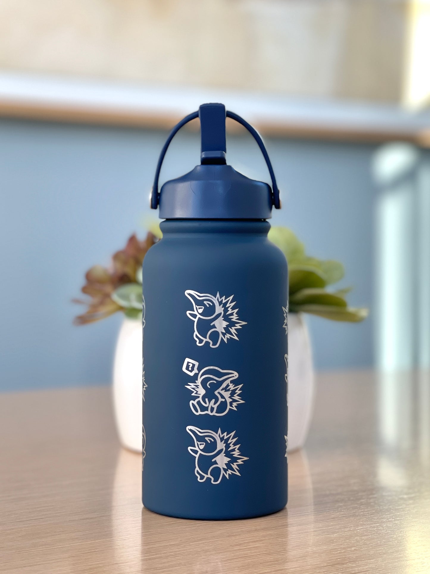 Cyndaquil Water Bottle Engraved Water Bottle with Mystery Dungeon Scarf & Sleeping Cyndaquil, Johto Fire Starter Coffee Tumbler Travel Mug, Gamer Anniversary Gift