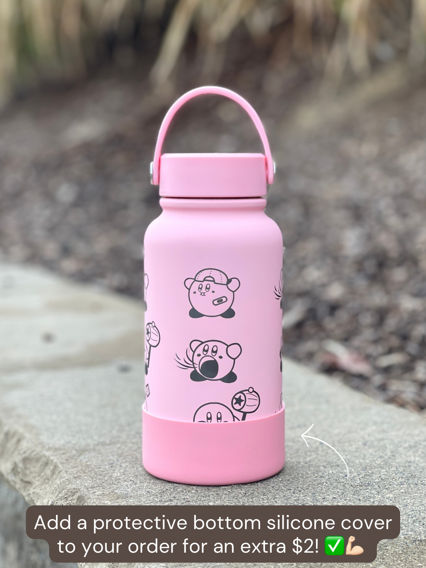 Kirby Water Bottle Engraved Waterbottle with Knife Kirby Warp Star & Hammer Coffee Tumbler Thermos, Gamer Anniversary Gift