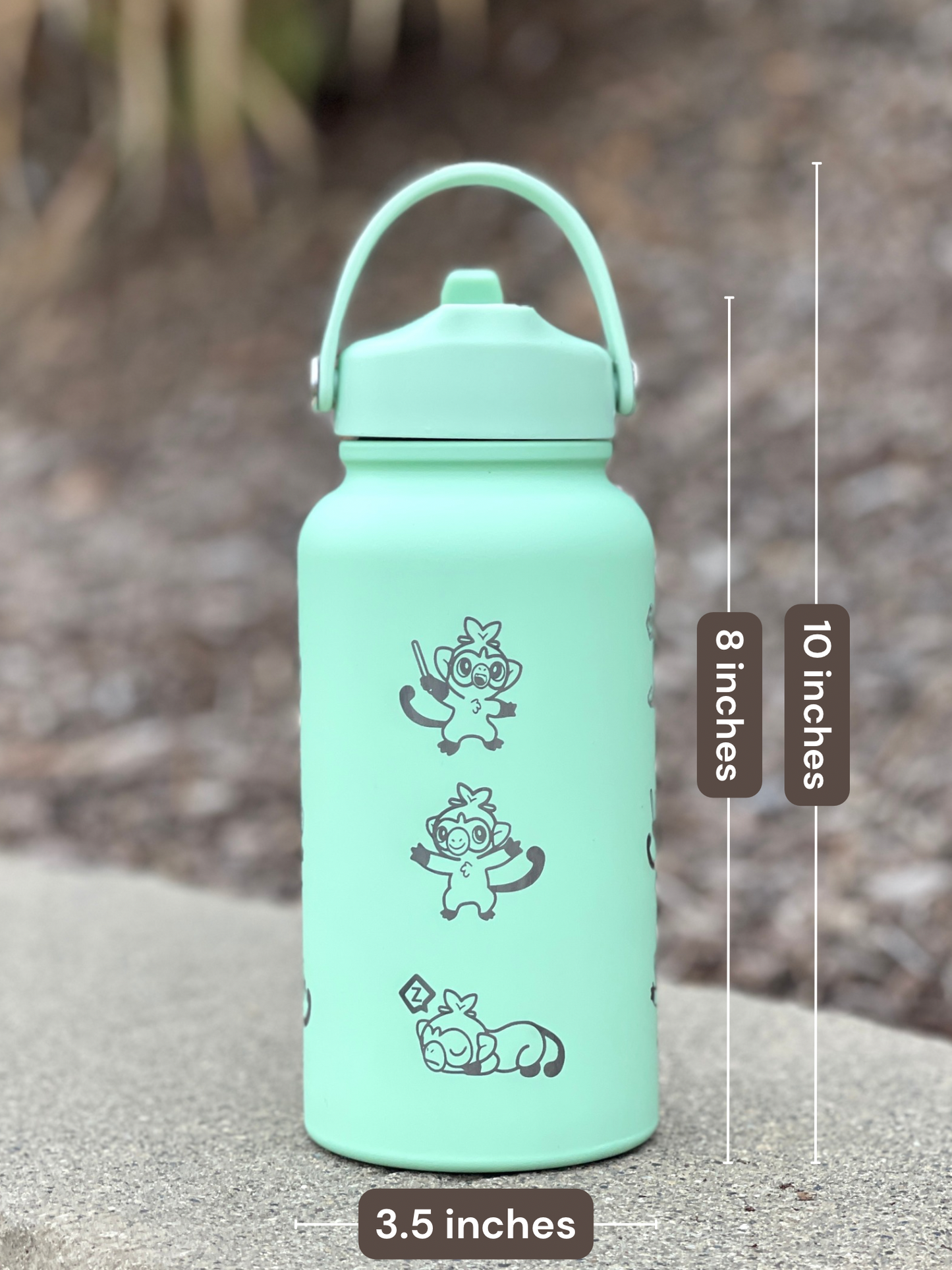 Grookey Water Bottle Engraved Coffee Tumbler with Sleeping & Angry Grookey, Grass Starter Thermos Anime Fan Birthday Gift