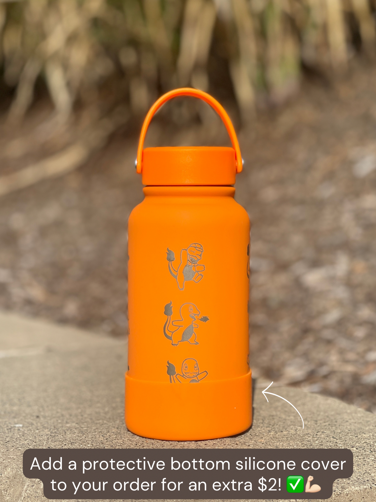 Charmander Water Bottle Engraved Coffee Tea Tumbler with Sleeping Charmander Leaf, Fire Kanto Starter Waterbottle, Gamer Birthday Gift