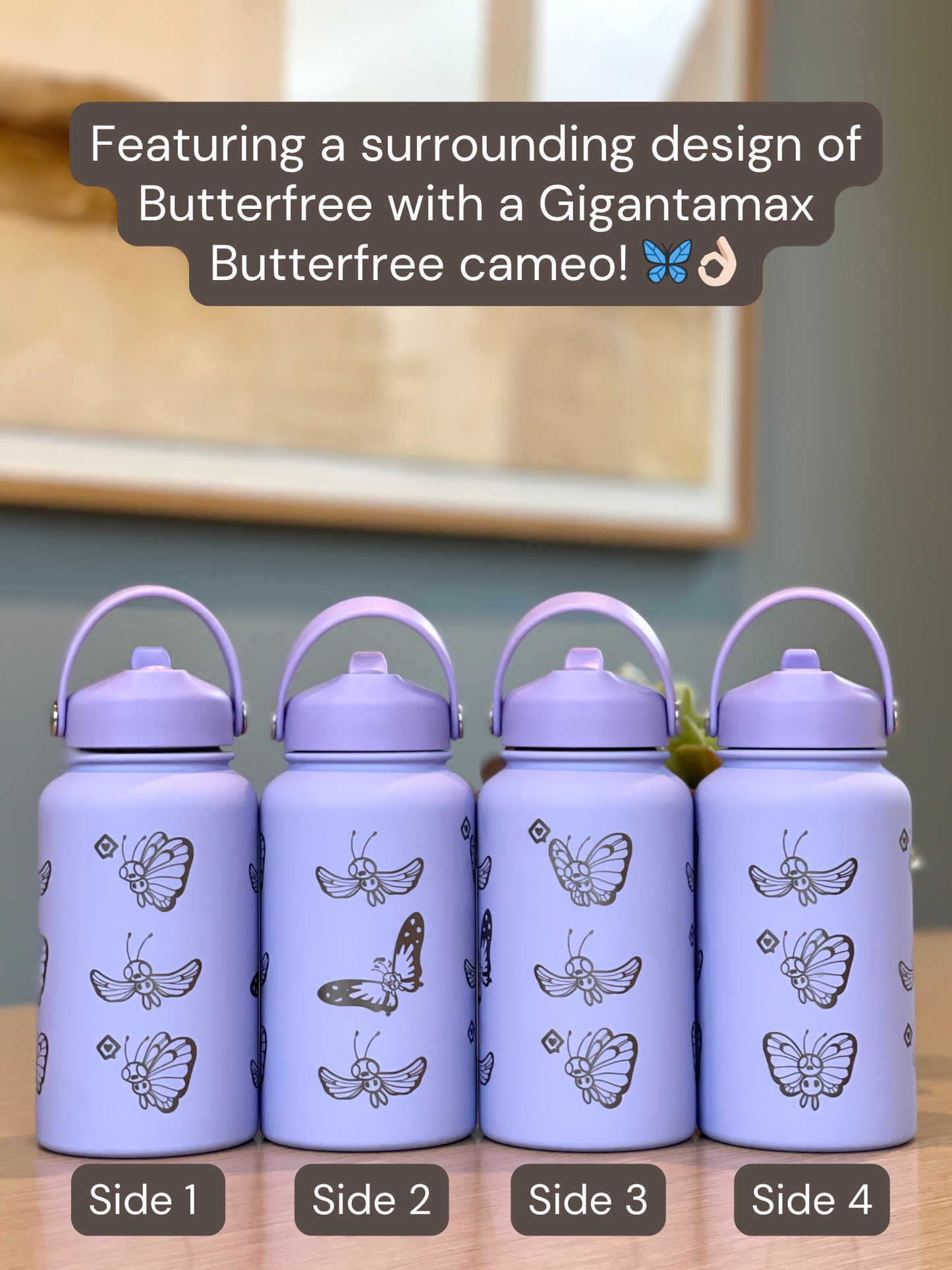 Butterfree Water Bottle Engraved Coffee Tumbler with Gigantamax Butterfree, Cute Butterfly Bug Thermos Anime Fan Birthday Gift