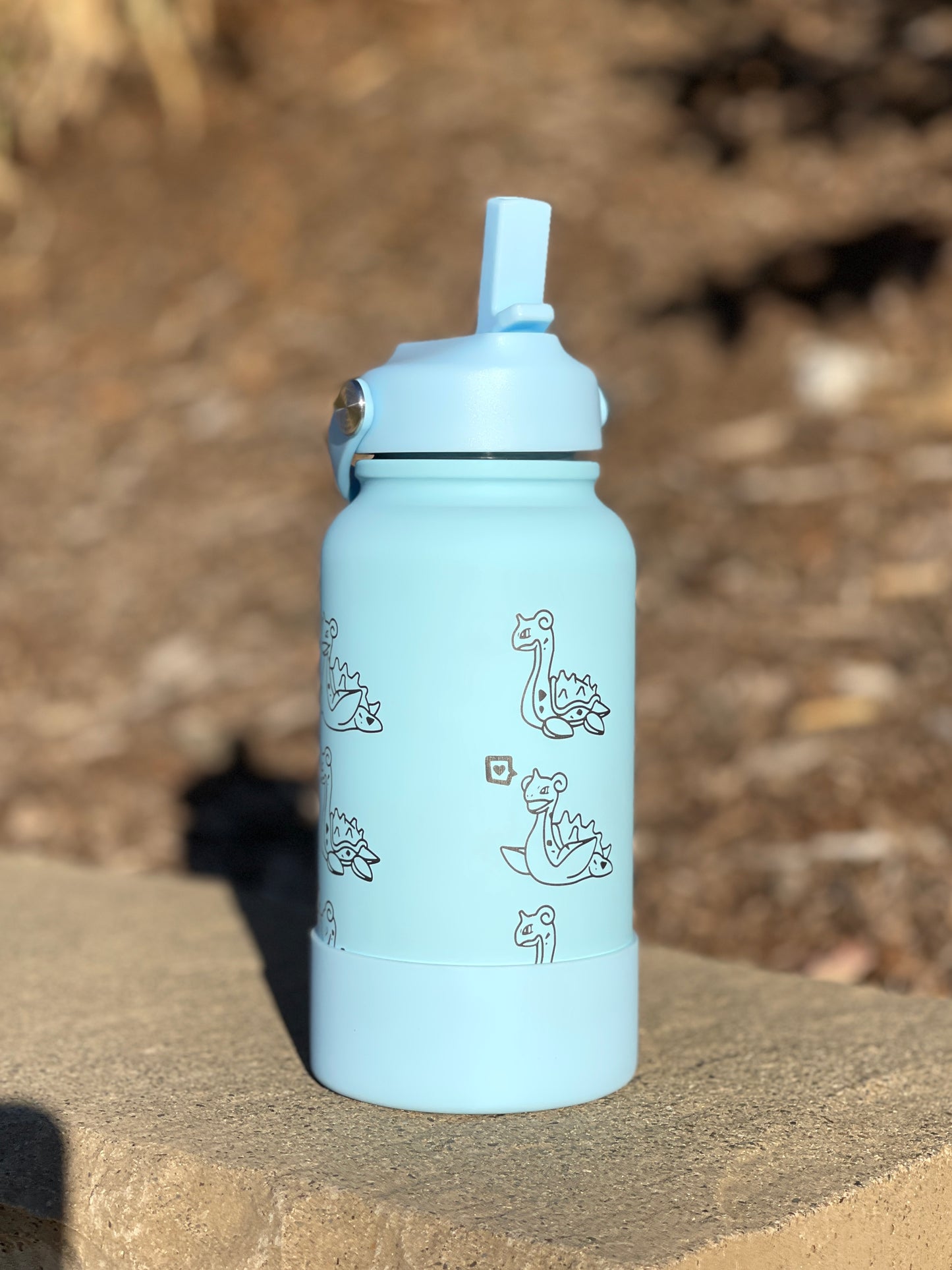 Lapras Water Bottle Engraved Waterbottle with Gigantamax & Sleeping Lapras Coffee Tumbler Thermos Flask, Gamer Anniversary Gift