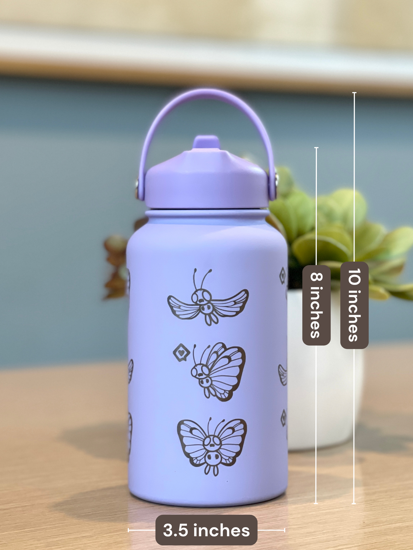 Butterfree Water Bottle Engraved Coffee Tumbler with Gigantamax Butterfree, Cute Butterfly Bug Thermos Anime Fan Birthday Gift
