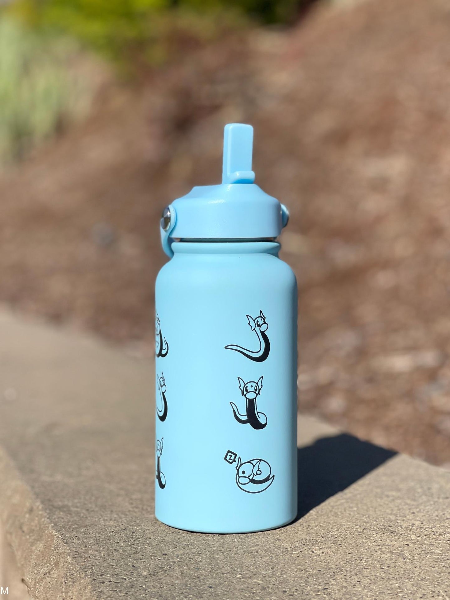 Dratini Dragonair Water Bottle, Laser Engraved Coffee Tumbler with Sleeping Dratini, Anime Dragonite Fan Waterbottle Birthday Gift