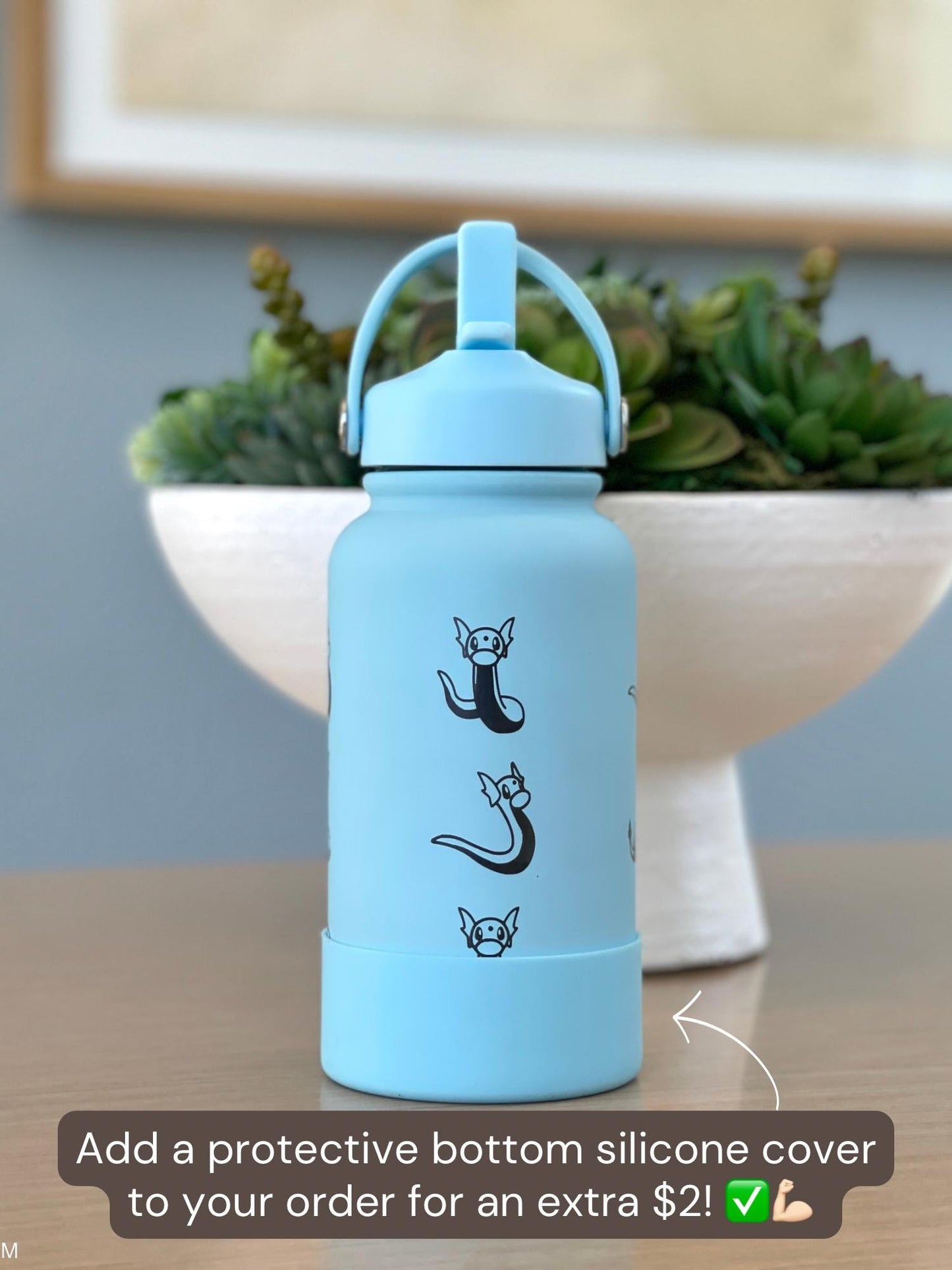 Dratini Dragonair Water Bottle, Laser Engraved Coffee Tumbler with Sleeping Dratini, Anime Dragonite Fan Waterbottle Birthday Gift